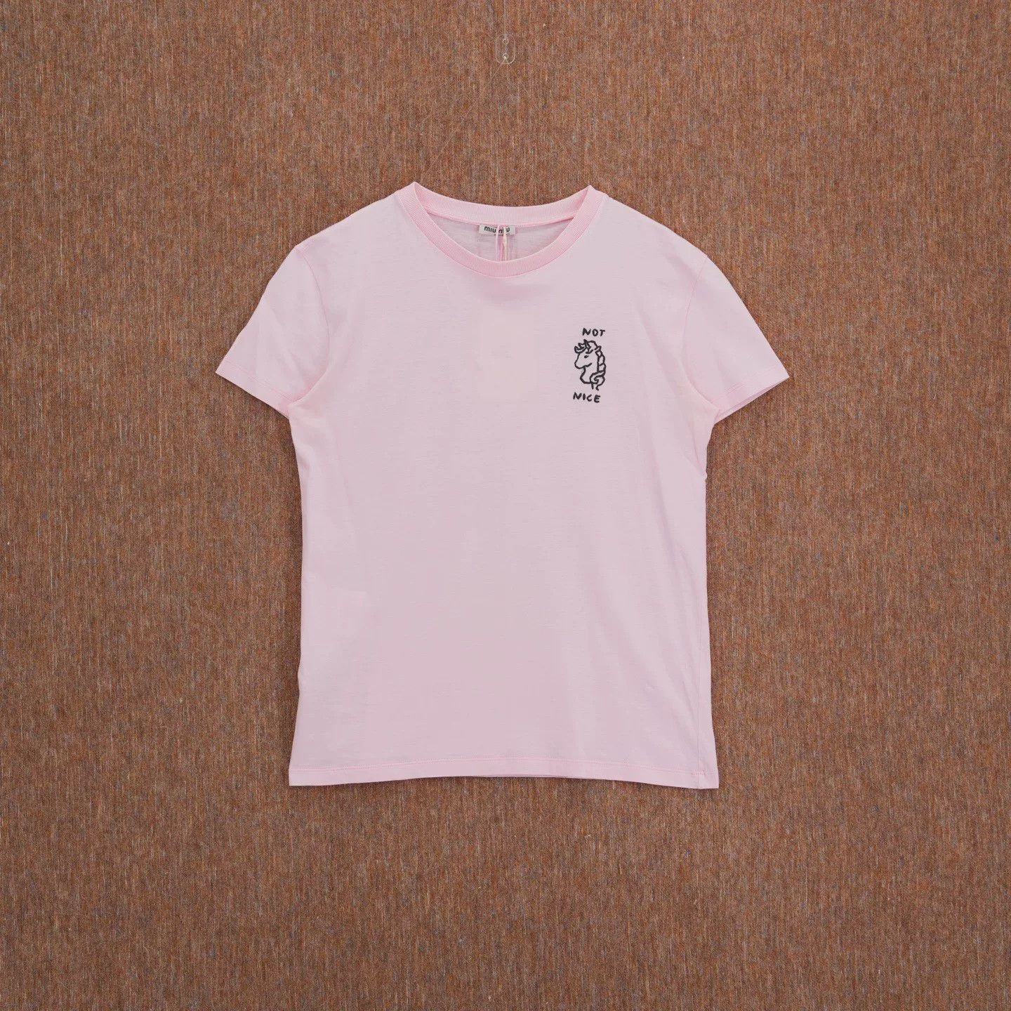 Miu Miu Miumiu Pink Printed Embroidered Short-Sleeve T-shirt Size S / US 4 / IT 40 - 1 Thumbnail