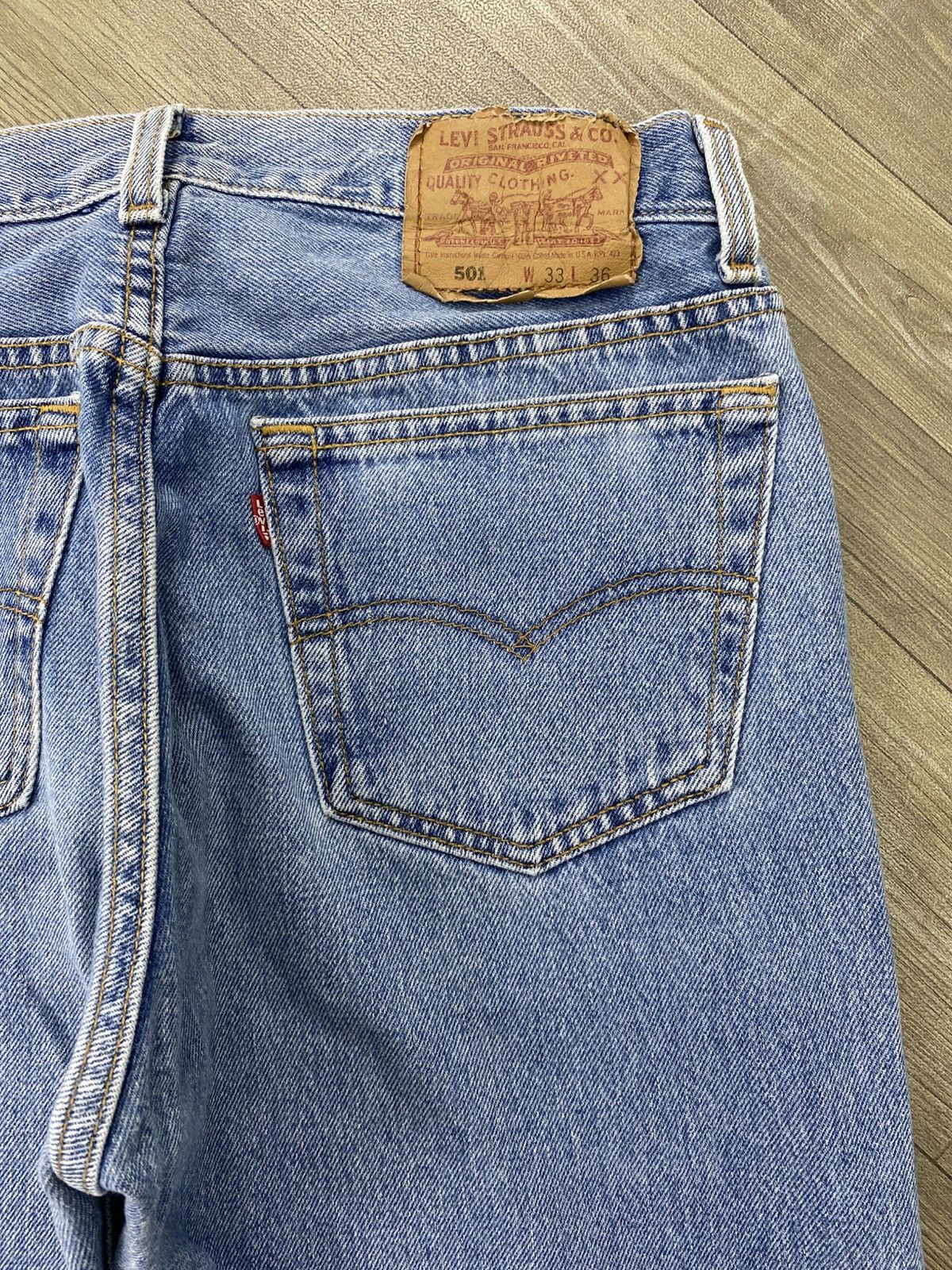 Levi's Vintage Clothing 🇺🇸1990s Vintage Levis 501 USA Straight 33x36 Light Blue Jeans Size US 30 / EU 46 - 11 Thumbnail