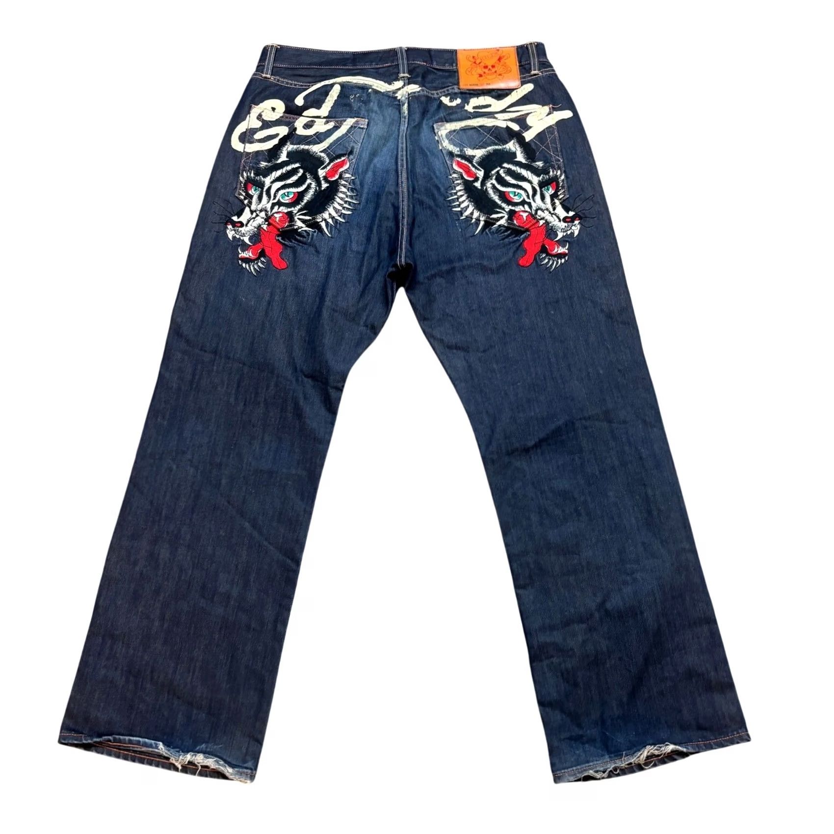 Ed Hardy VINTAGE RARE Ed Hardy Wolf Embroidered y2k Baggy Jeans Men 38x31 Blue Wide-Leg Mens 38 Regular Inseam 38 Size US 38 / EU 54 - 2 Thumbnail