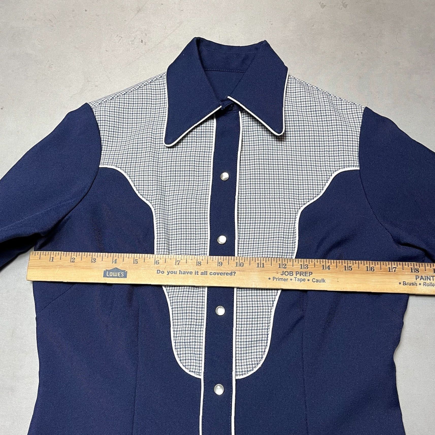 VINTAGE H Bar C California Ranchwear Pearl Snap Button Up Shirt Slim Regular Men Blue Cotton Blend Knit Long Sleeve Button-Down Collared Pocket