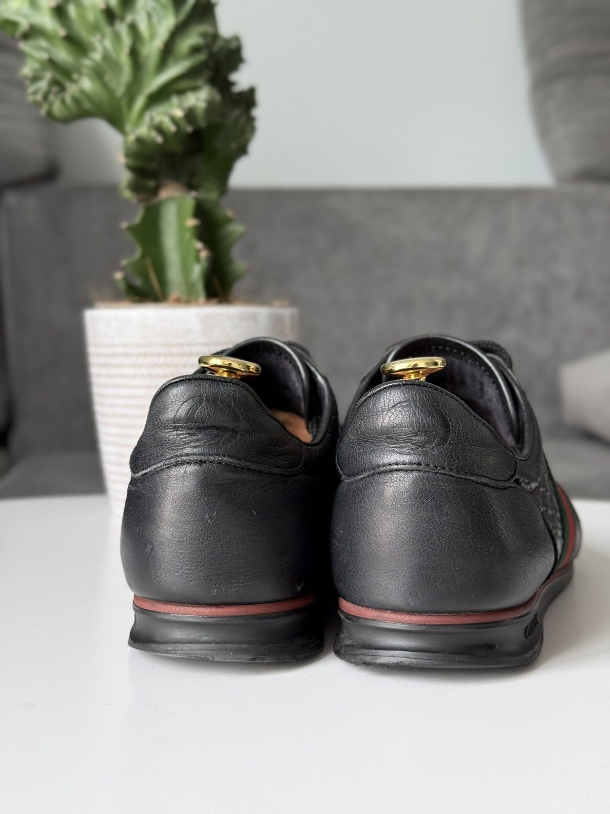 Gucci Gucci Black GG Guccissima Leather Sneakers Stripe Low Top Size US 10 / IT 40 - 6 Thumbnail