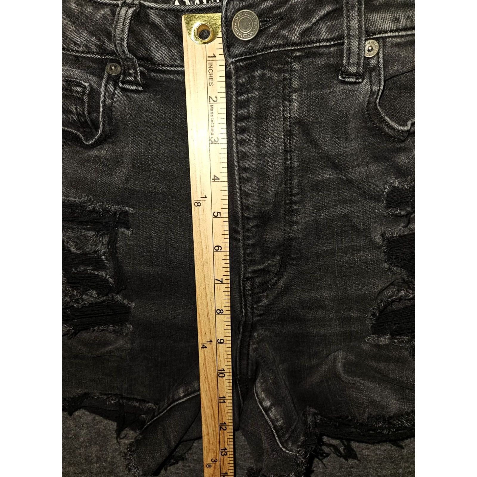 American Eagle Outfitters American Eagler Super High Rise Shortie Shorts Distressed Cutoff Women's 12 Size 34" / US 12 / IT 48 - 6 Thumbnail