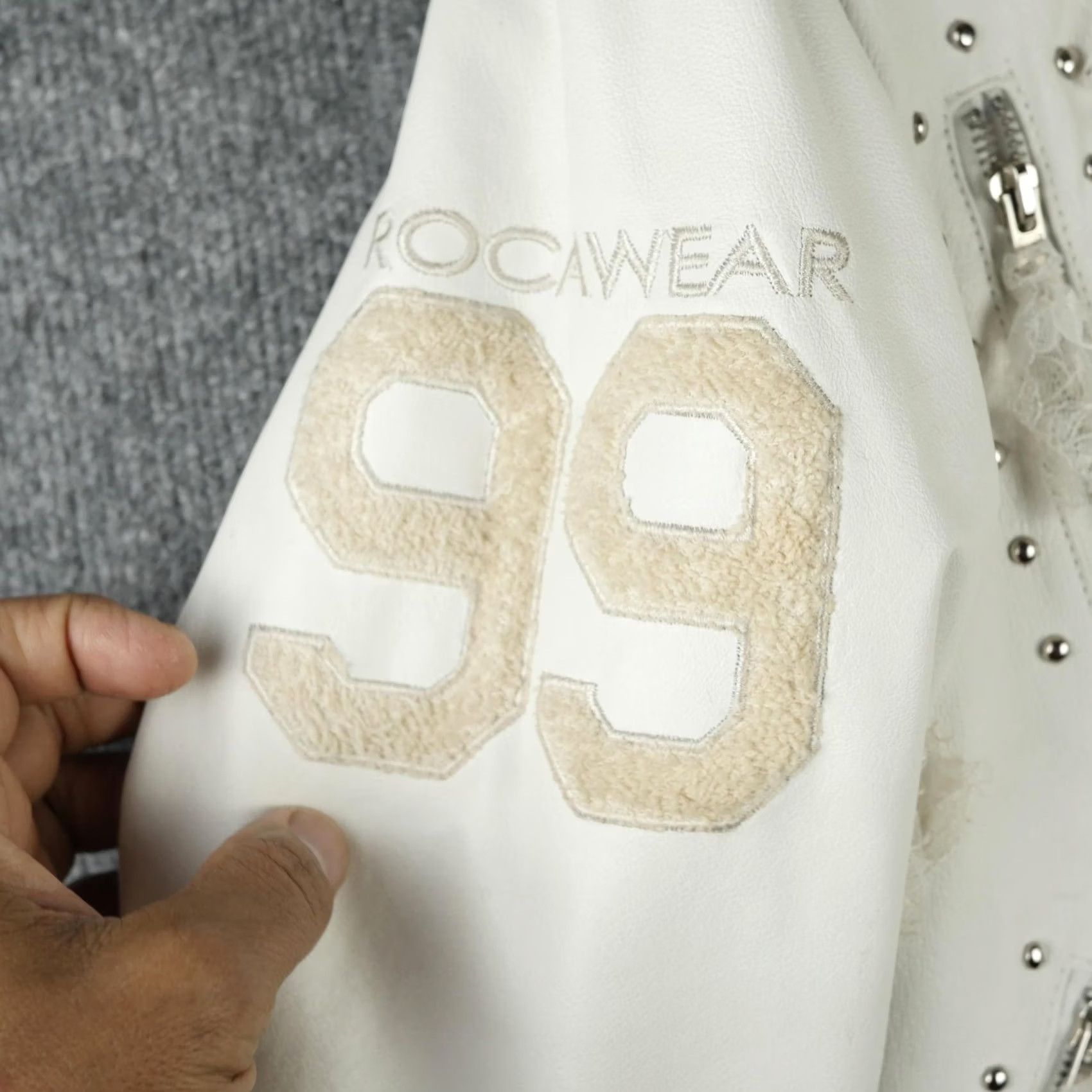 Rocawear Rocawear Jacket Womens Large White Leather Studded Lace Hip Hop Biker Moto Skull Jacket Size L / US 10 / IT 46 - 2 Thumbnail