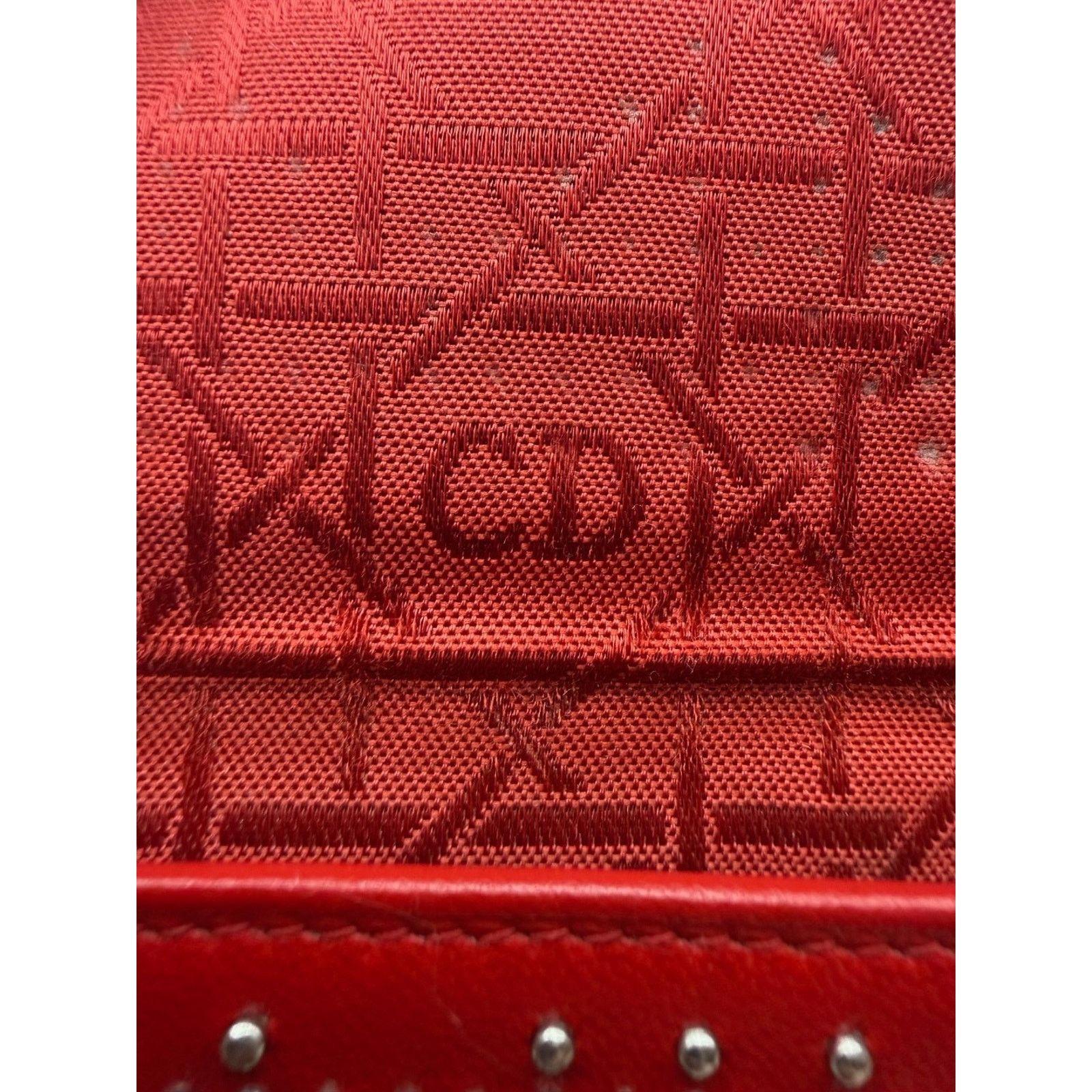 Dior Christian Dior Lady Dior Red Wallet Cannage Studded Lambskin Size ONE SIZE - 8 Thumbnail