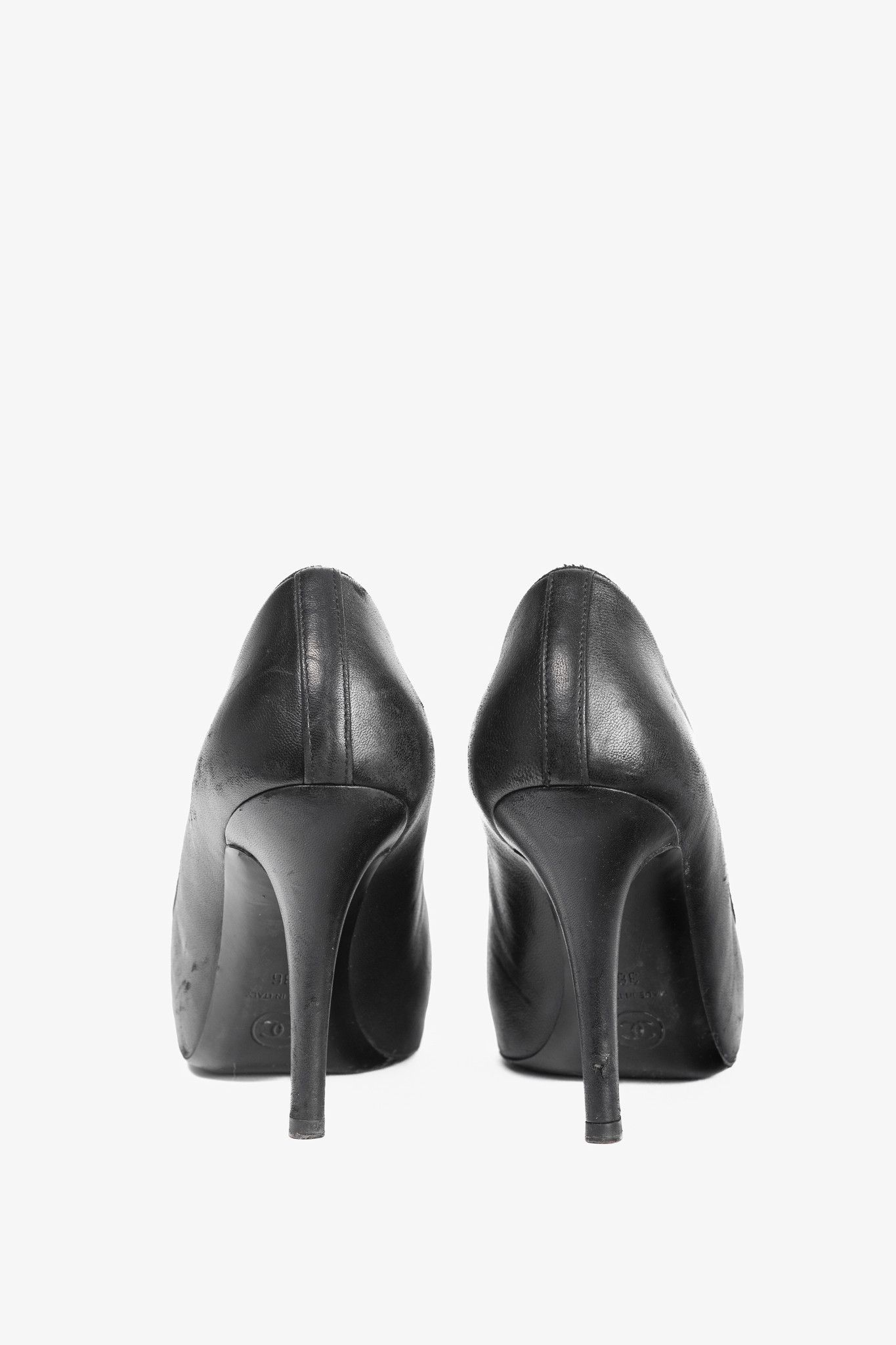 Chanel Chanel Black Leather CC-Cap-Toe Bow Pumps Size US 5.5 / IT 35.5 - 3 Thumbnail