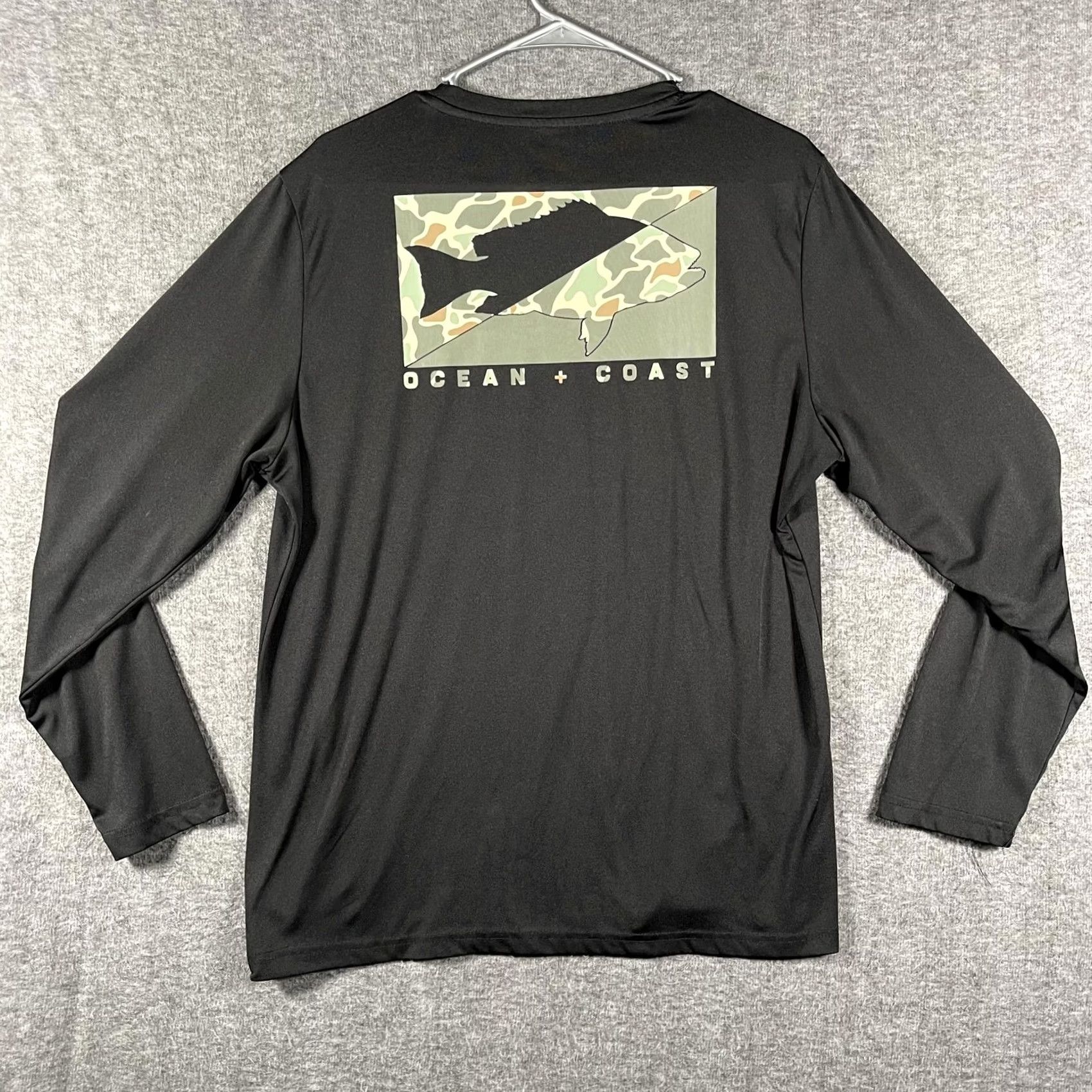 Vintage Ocean + Coast Shirt Mens L Black Camo Fish Graphic Long Sleeve Fishing Tee Size US L / EU 52-54 / 3 - 2 Thumbnail