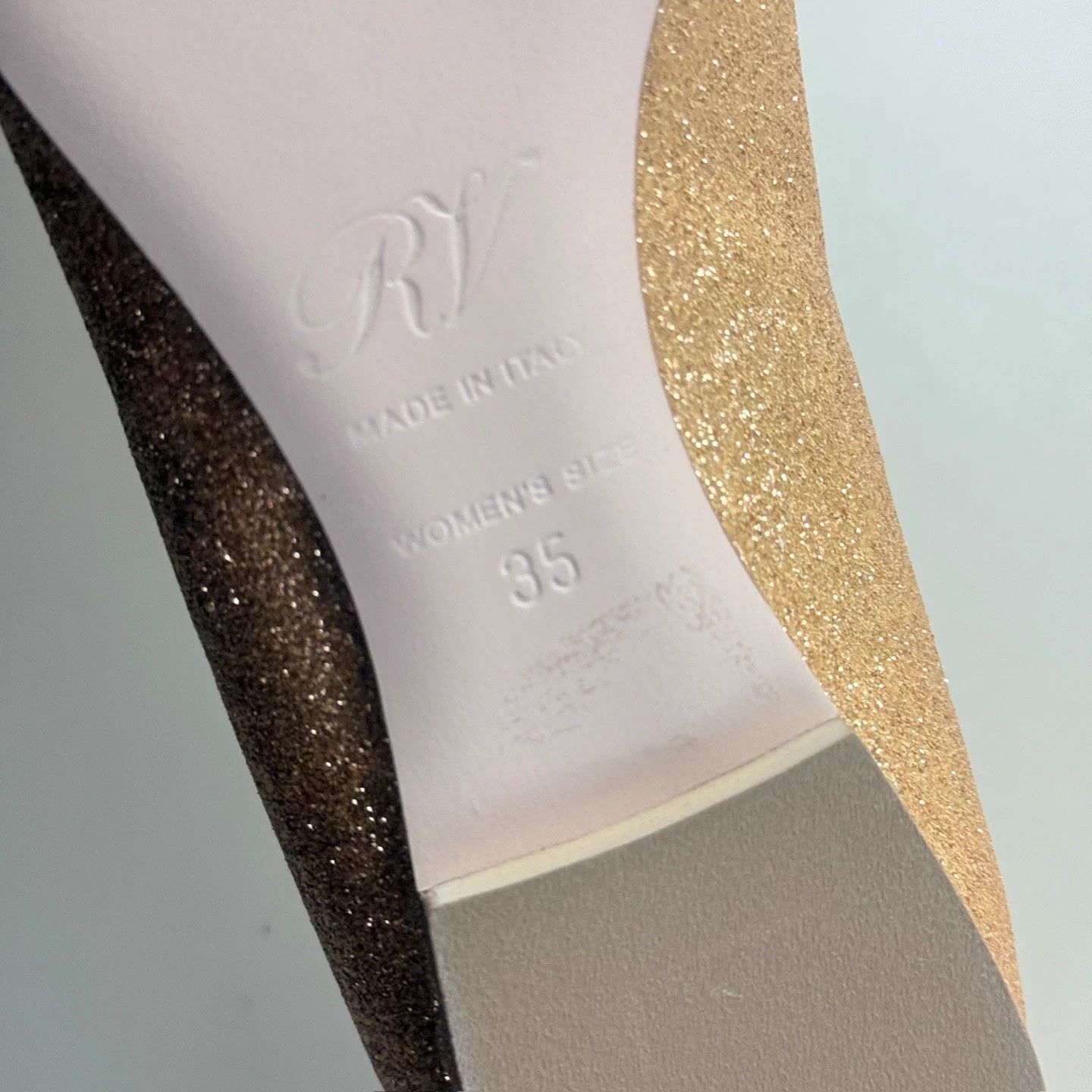 Roger Vivier Rose Gold Crystal Slingback Pumps 35