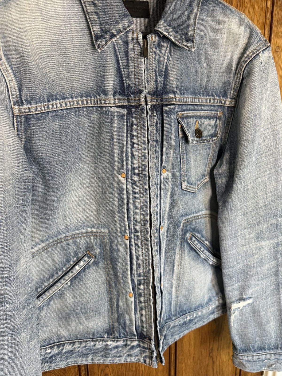 Saint Laurent Paris SS22 Saint Laurent zip distressed denim trucker jacket 50 Size US M / EU 48-50 / 2 - 14 Thumbnail