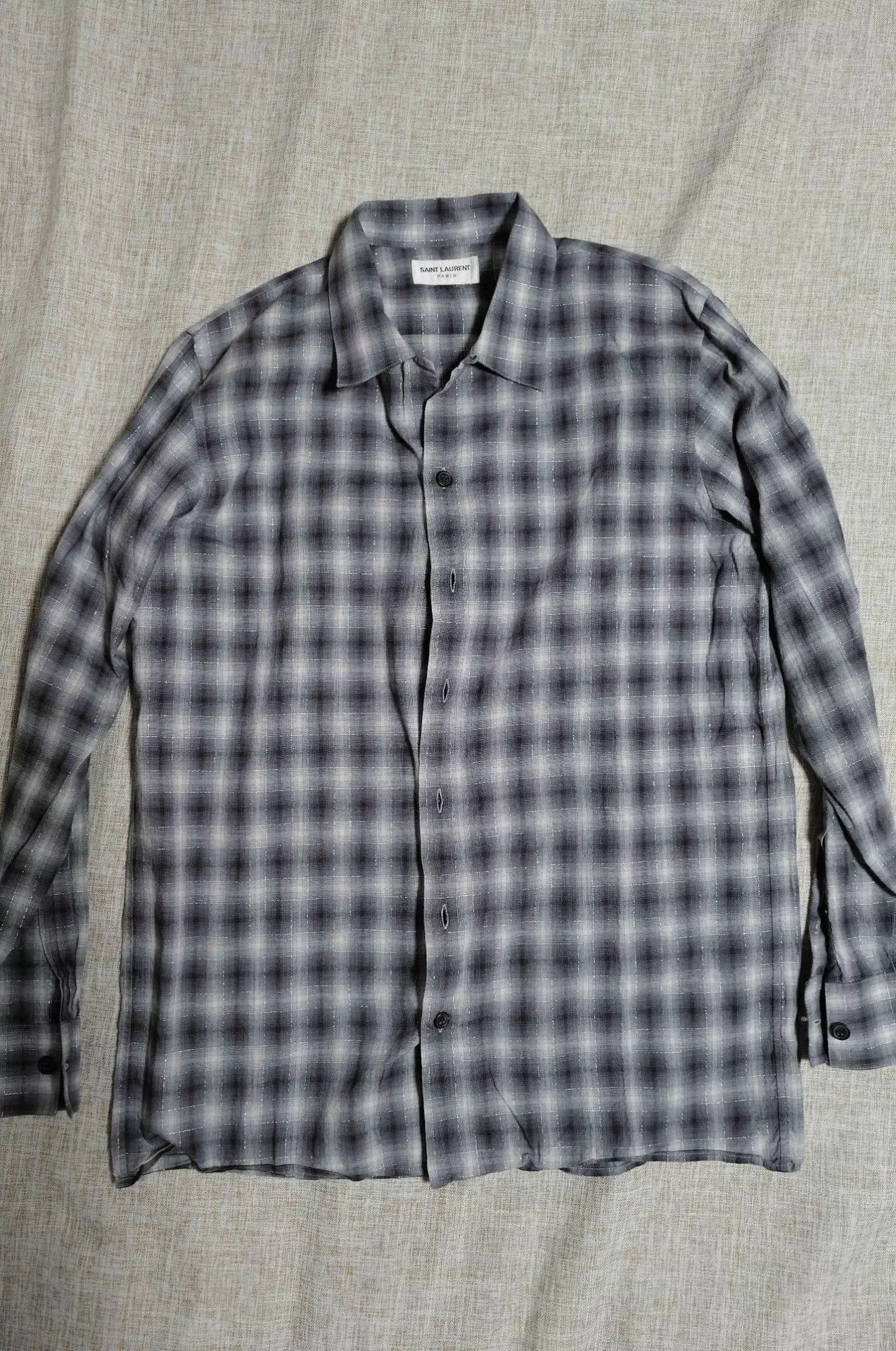 Saint Laurent Paris SLP 13AW Silver Thread Check Shirt F38 Size S / US 4 / IT 40 - 1 Thumbnail