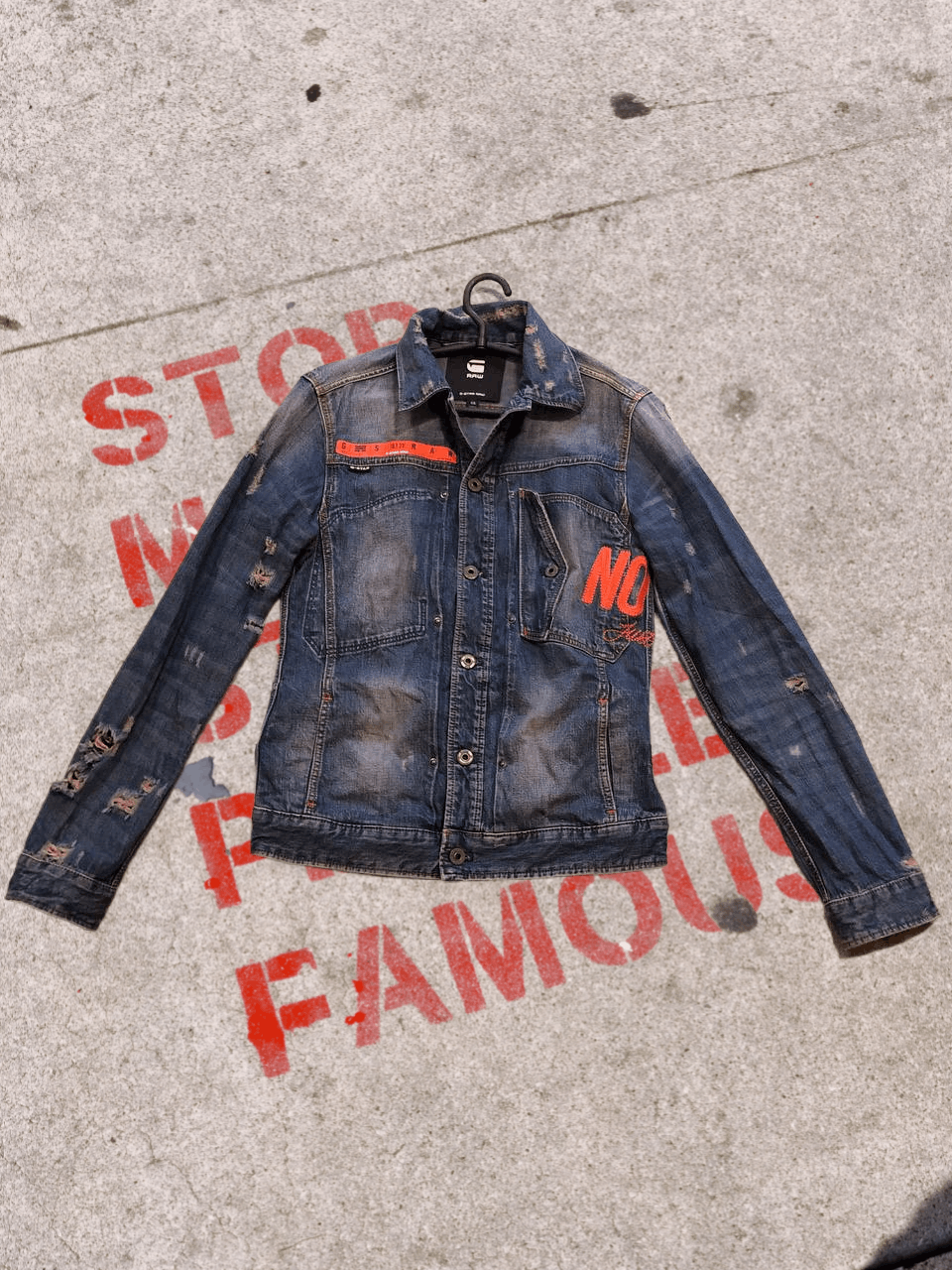 G-Star Vintage Distressed Denim Jacket G-Star Raw Logo Print Size US XS / EU 42 / 0 - 1 Thumbnail