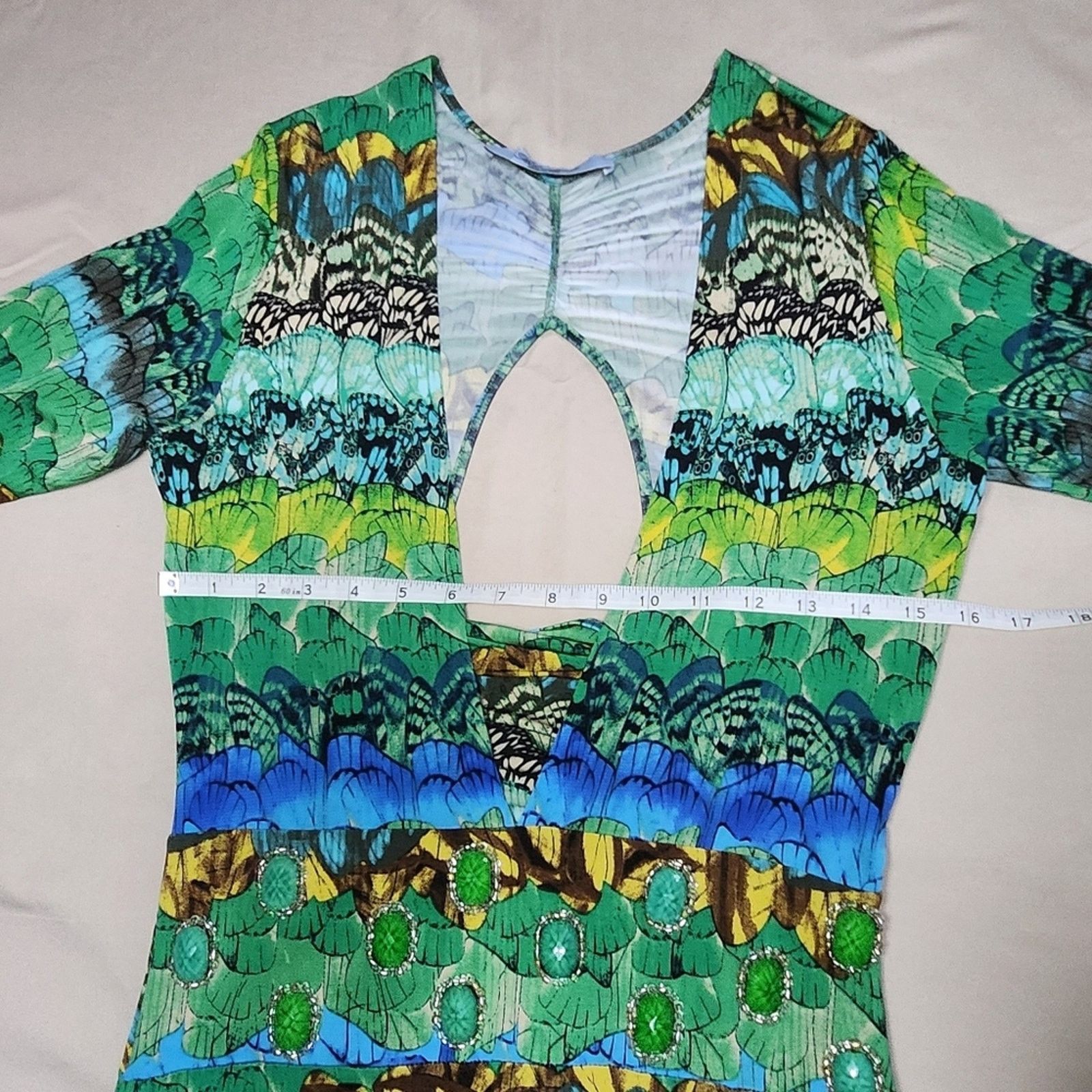 Blumarine Blumarine Green Patterned Maxi Dress Beads & B Swarovski Size L / US 10 / IT 46 - 4 Thumbnail