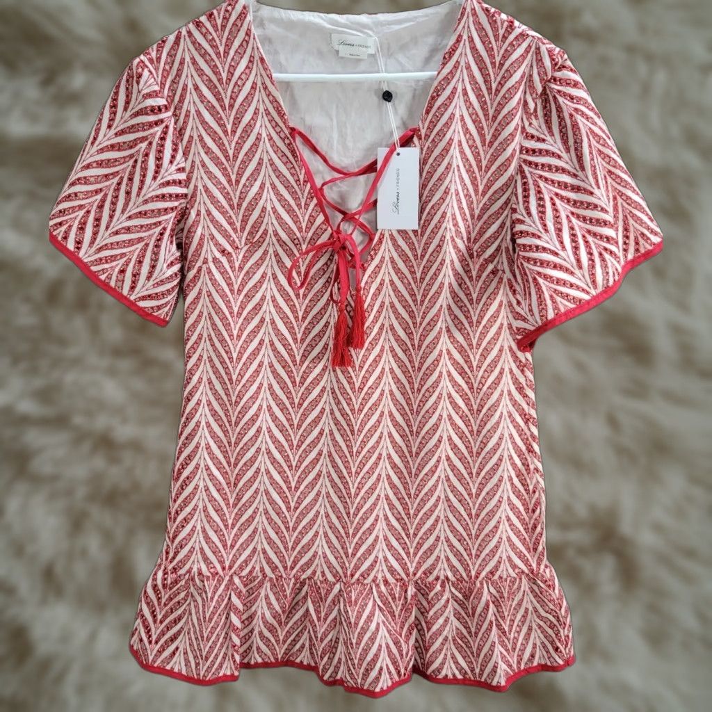 Vintage Lovers + Friends Kayden Red Lace Up Mini Dress Crochet Top Tunic Boho Chic S NWT Shirt Womens Size S / US 4 / IT 40 - 1 Thumbnail