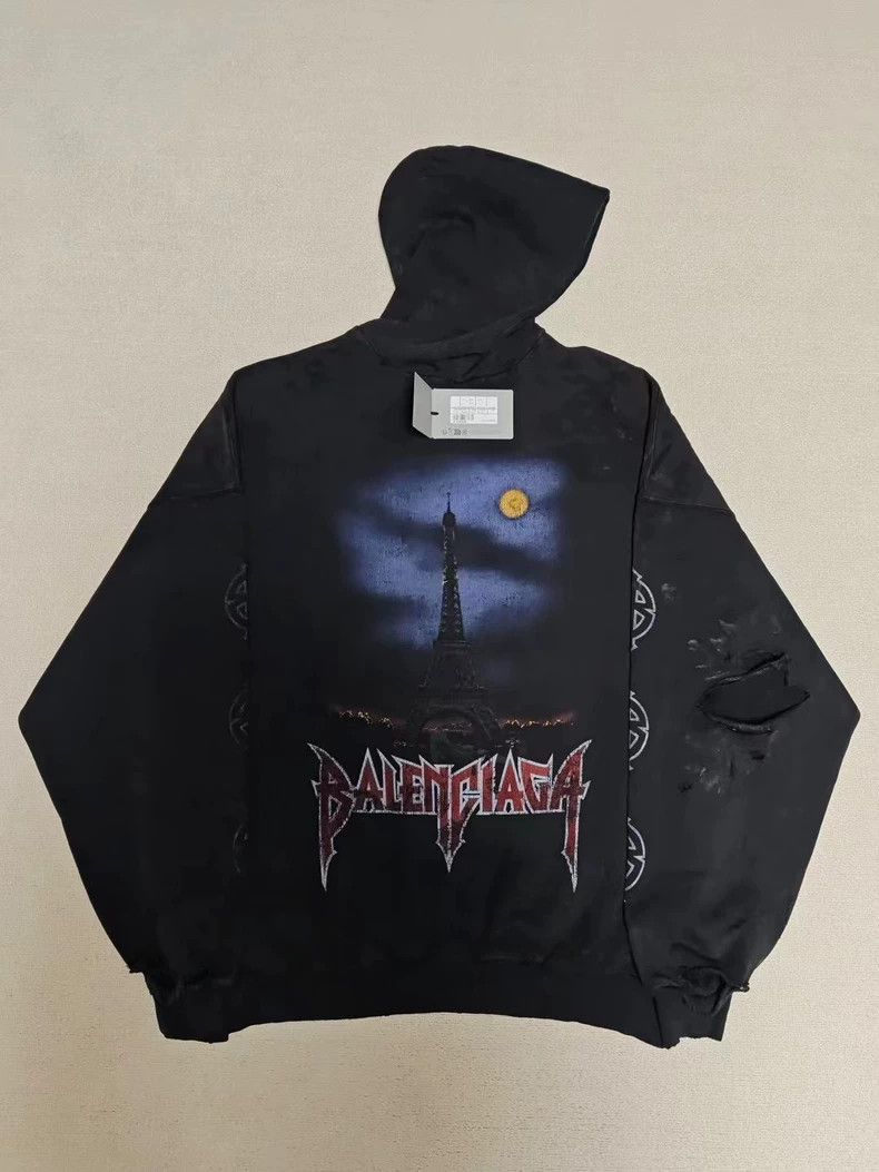 Balenciaga Balenciaga Eiffel Tower Hoodie, Distressed Mud Dye