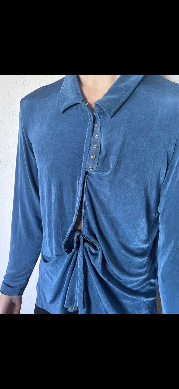 Other 70s Style Blue Velour Rhinestone Disco Shirt Size US L / EU 52-54 / 3 - 4 Thumbnail