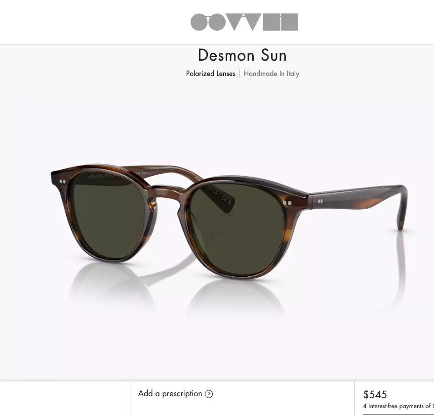 OLIVER PEOPLES Desmon Sun　G-15 POLAR Oliver Desmon Sun Sunglasses in Crystal | Oliver®