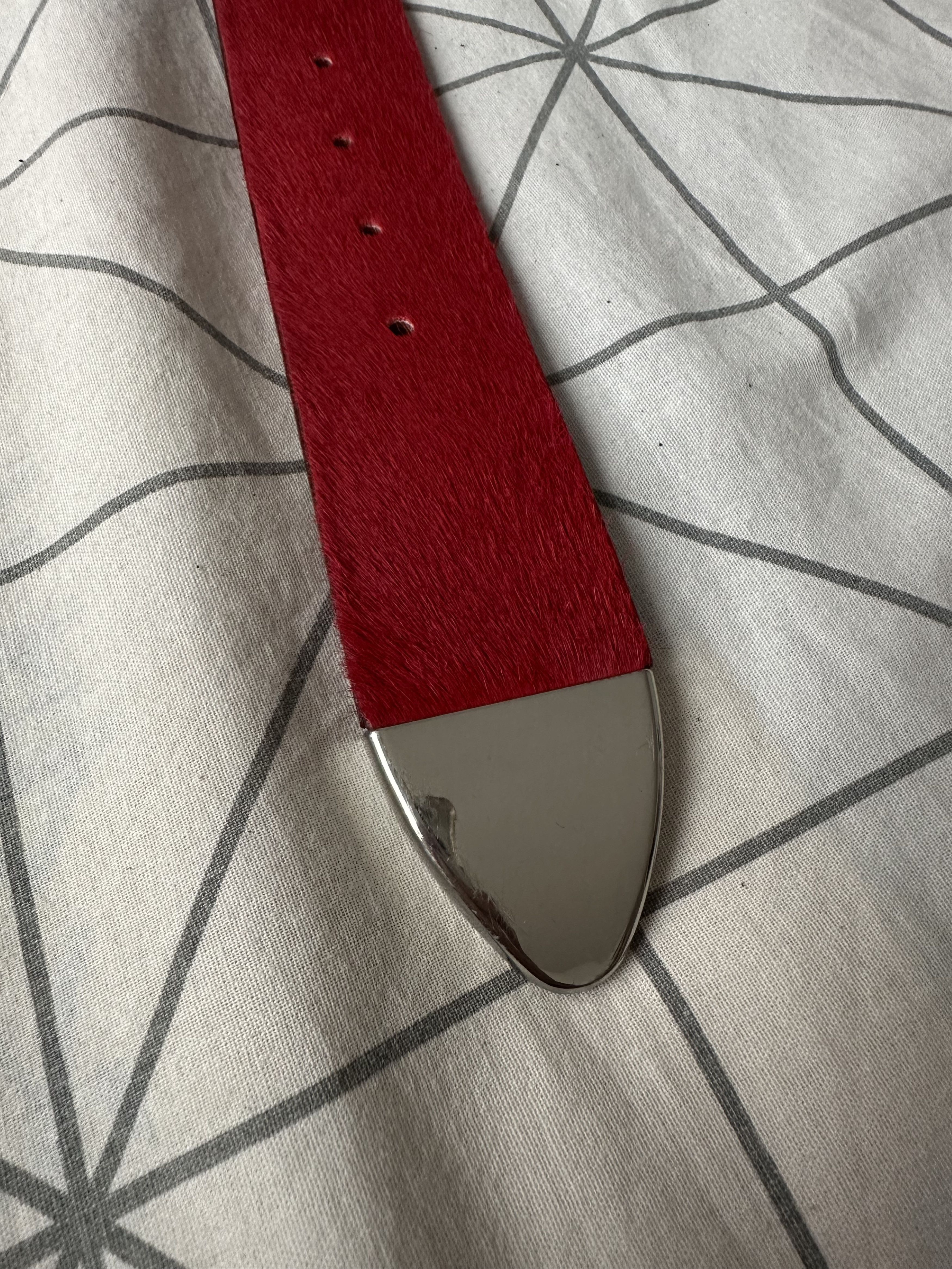 Balmain × H&M 2015 Balmain x H&M Pony Hair Red/Silver Belt Rare Size 38 - 7 Thumbnail