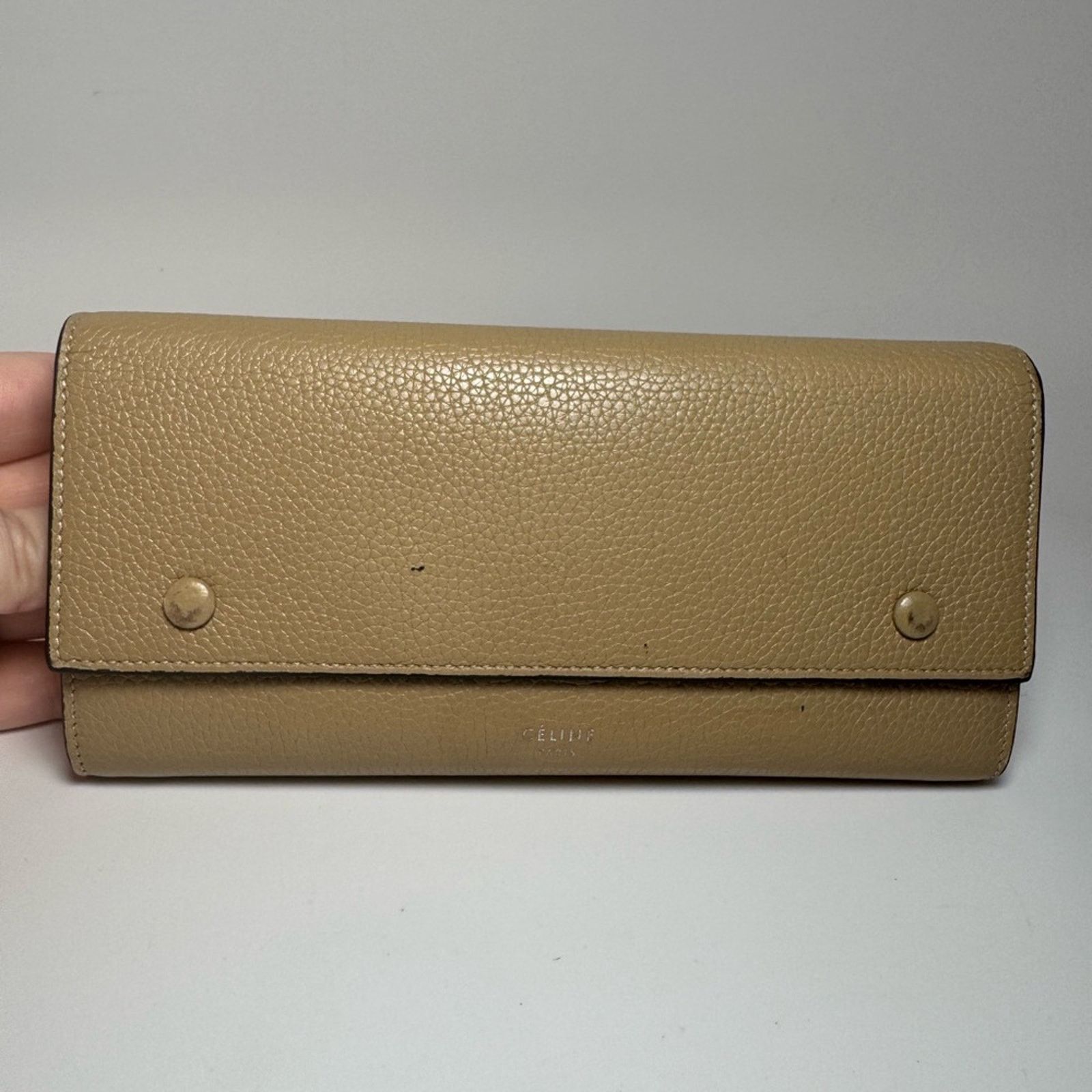 Celine Celine Large Flap Multifunction Wallet Taupe Pebbled Leather Size ONE SIZE - 1 Thumbnail