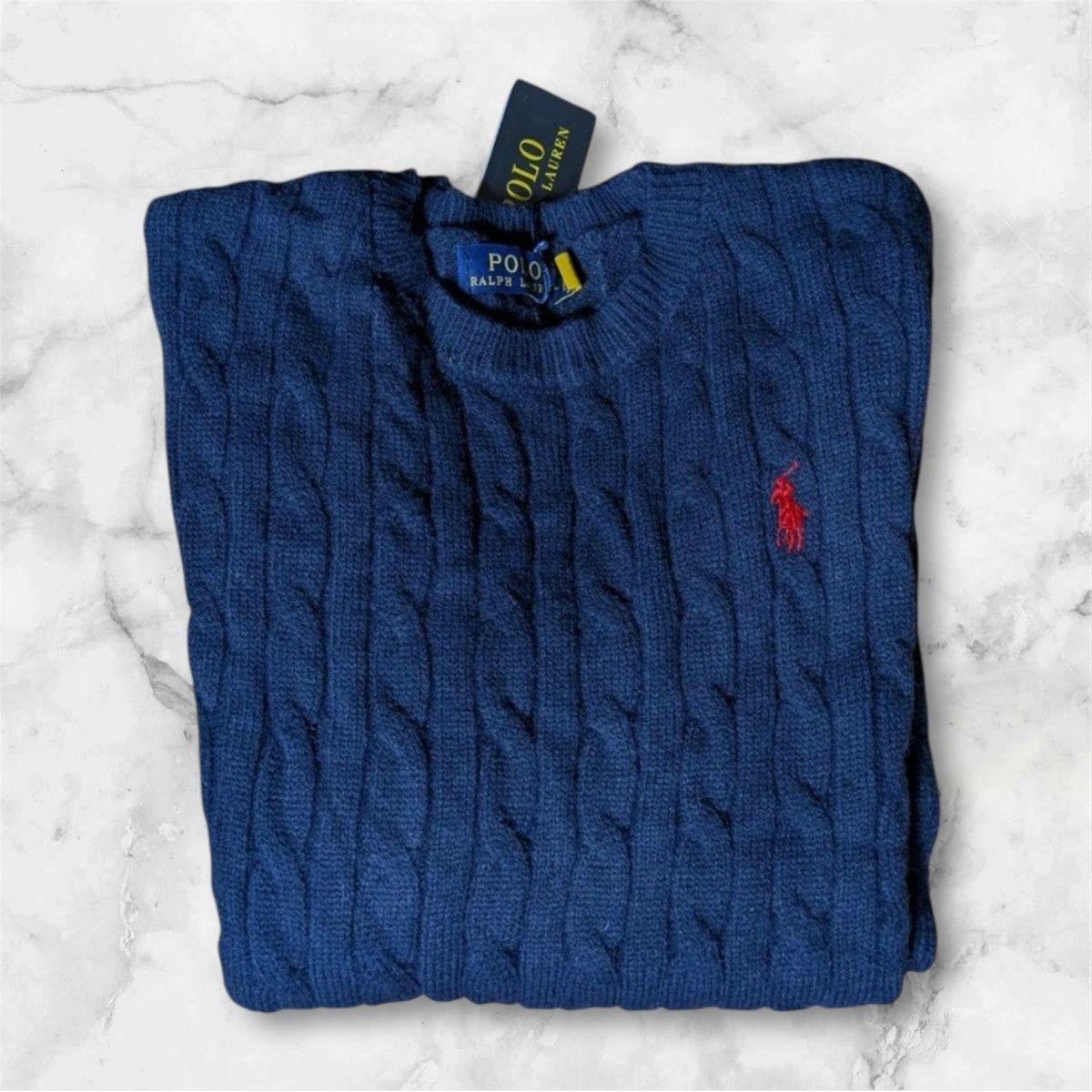 Ralph Lauren Polo Ralph Lauren Herren Pullover Blau Zopfmuster Size US L / EU 52-54 / 3 - 1 Thumbnail