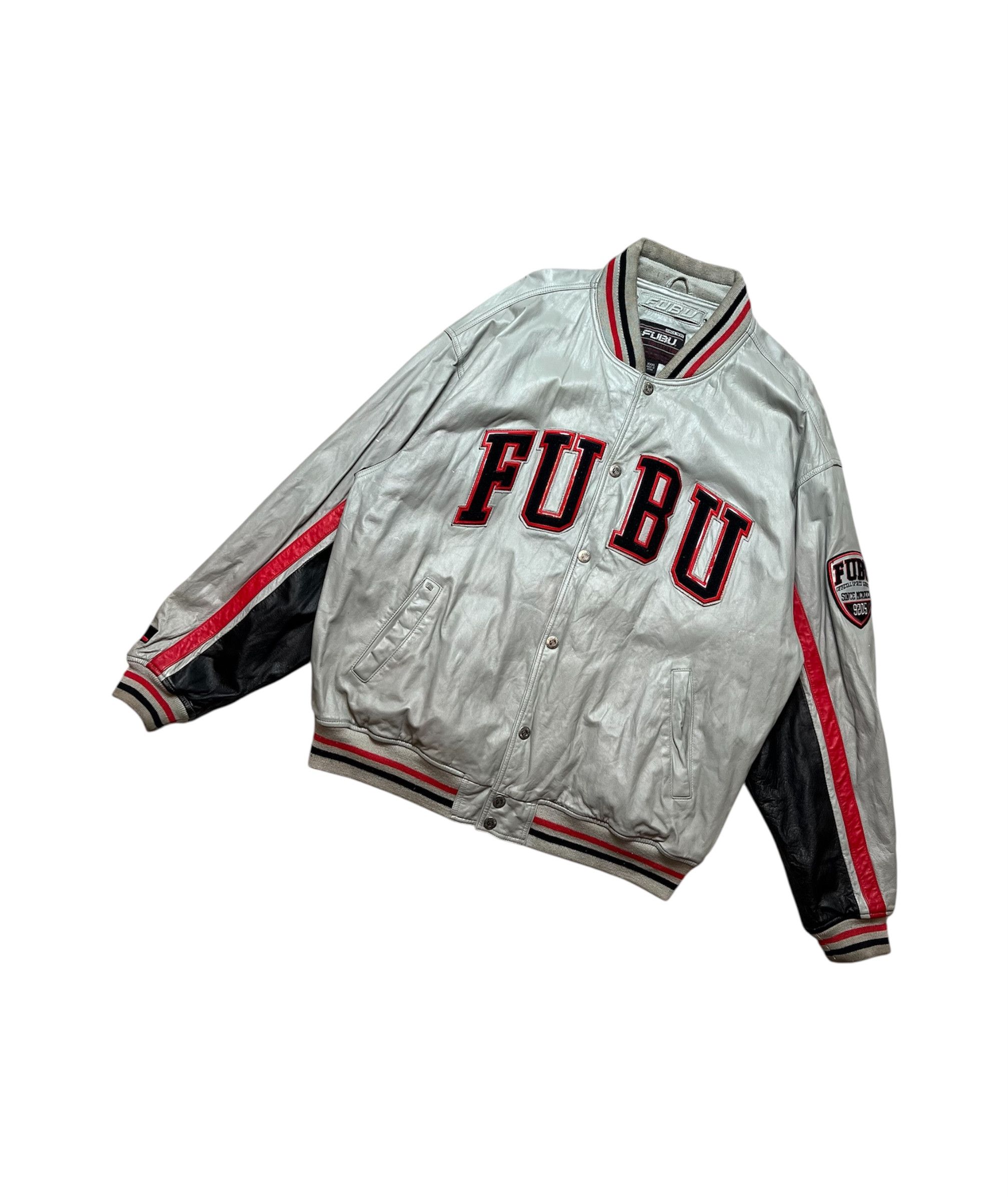 Fubu vintage rare gray leather rap jacket 90 80 streetwear レア FUBU ジャケット