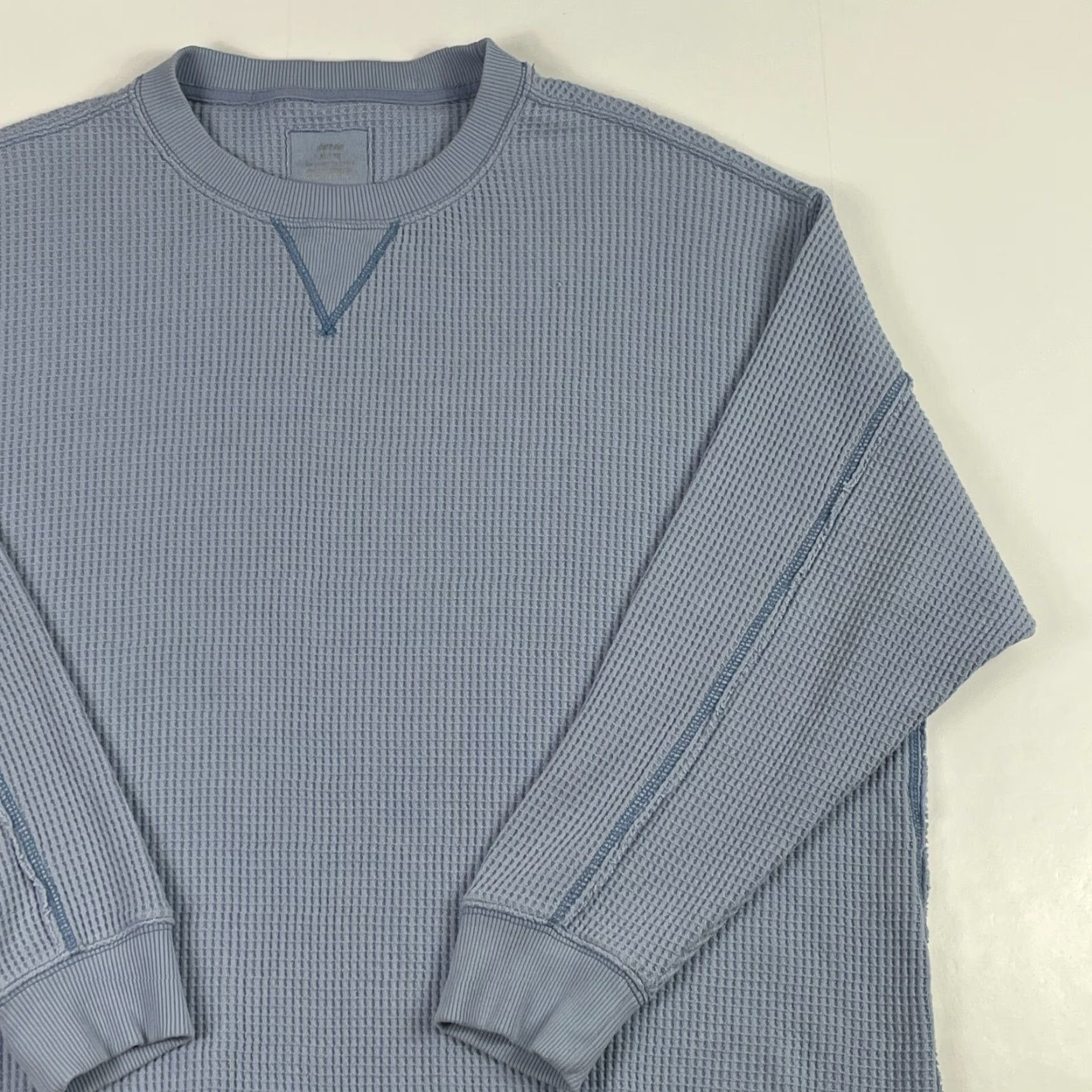 Vintage Aerie Sweater Shirt Womens XL Blue Thermal Waffle Knit Long Sleeve Pullover Size XL / US 12-14 / IT 48-50 - 3 Thumbnail