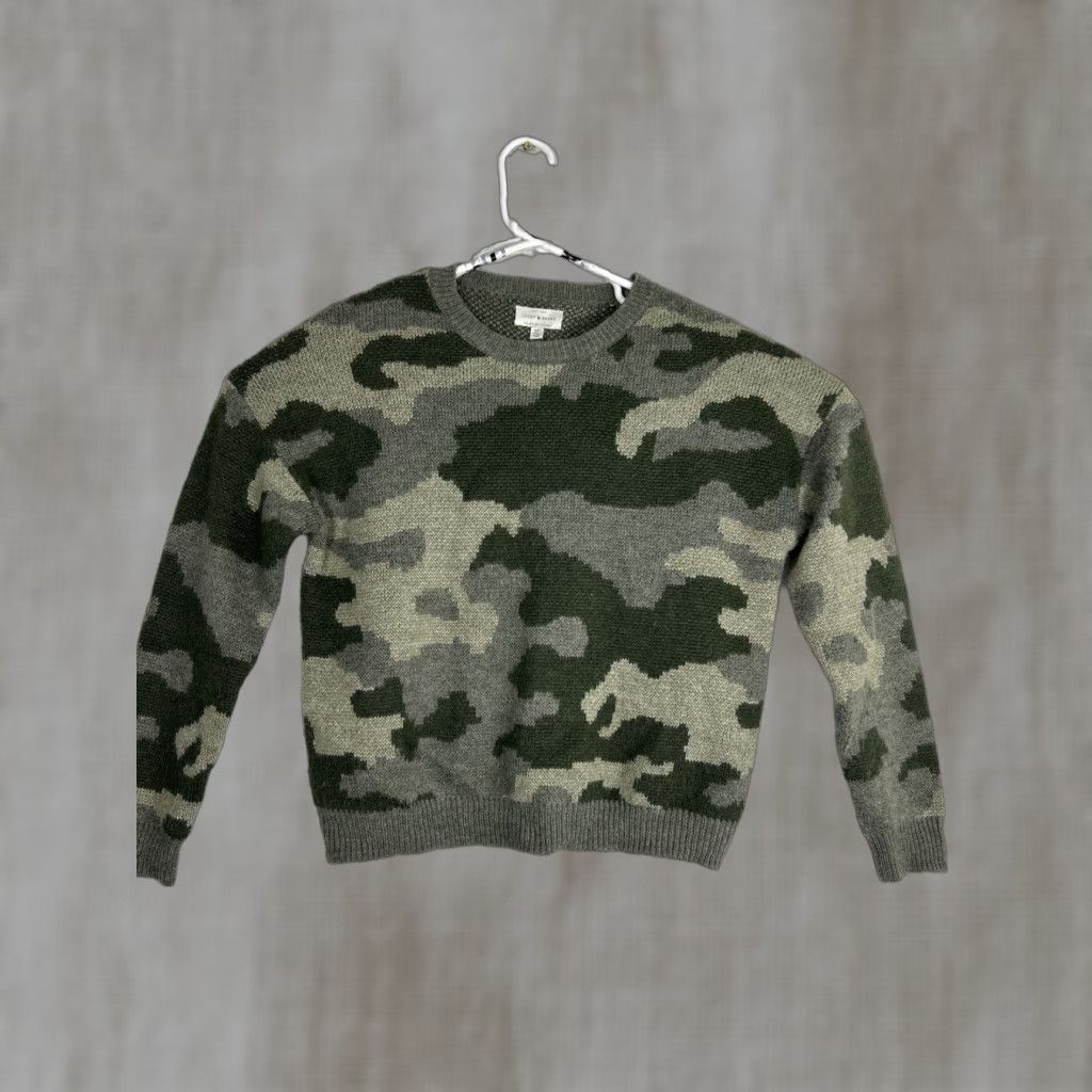 Lucky Brand Lucky Brand Green Camo Wool Blend Pullover Women's Small Sweater - Camouflage Knit, Round Neck, Casual, Regular Fit, Fall Winter Spring Size S / US 4 / IT 40 - 1 Thumbnail