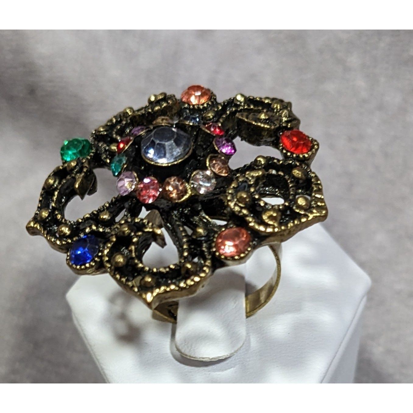 Other Floral Glam Stylized Rainbow Gem Gold Tone Ring Size ONE SIZE - 8 Thumbnail