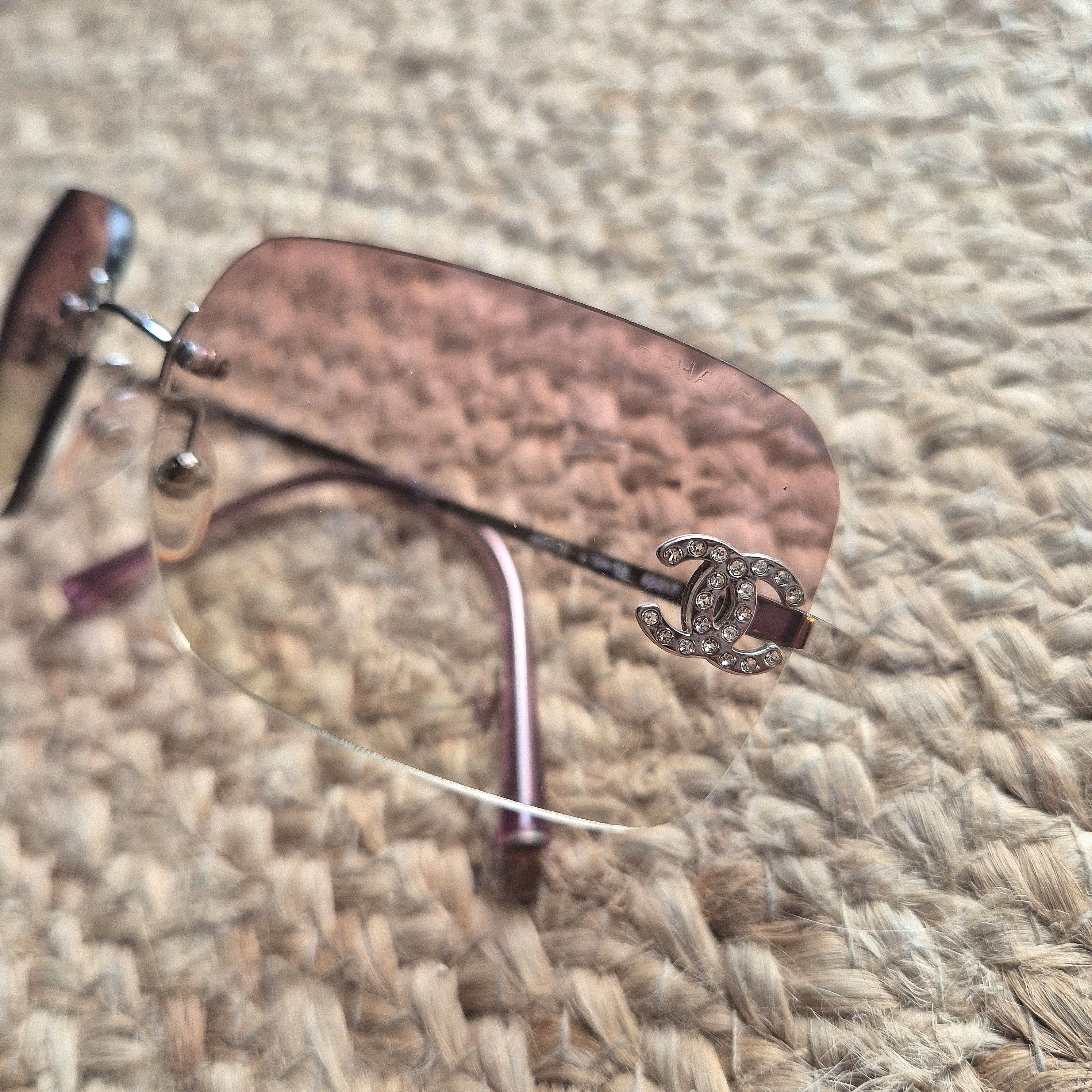 Chanel Chanel Pink Swarovski Crystal CC Logo Rimless Sunglasses Size ONE SIZE - 5 Thumbnail
