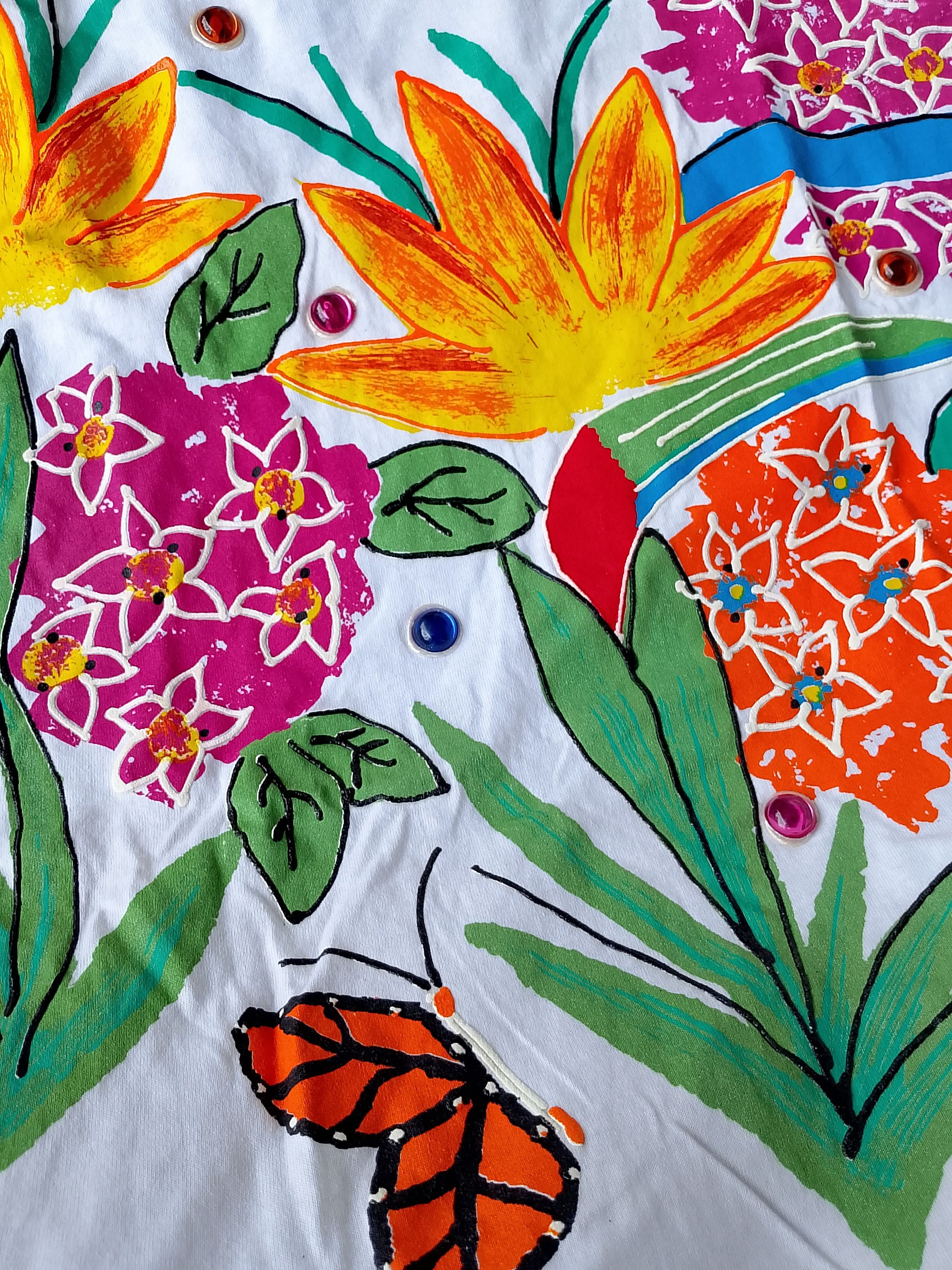 Other Vintage Hand-painted Floral T-shirt Wearable Art 80s Size US XXL / EU 58 / 5 - 6 Thumbnail