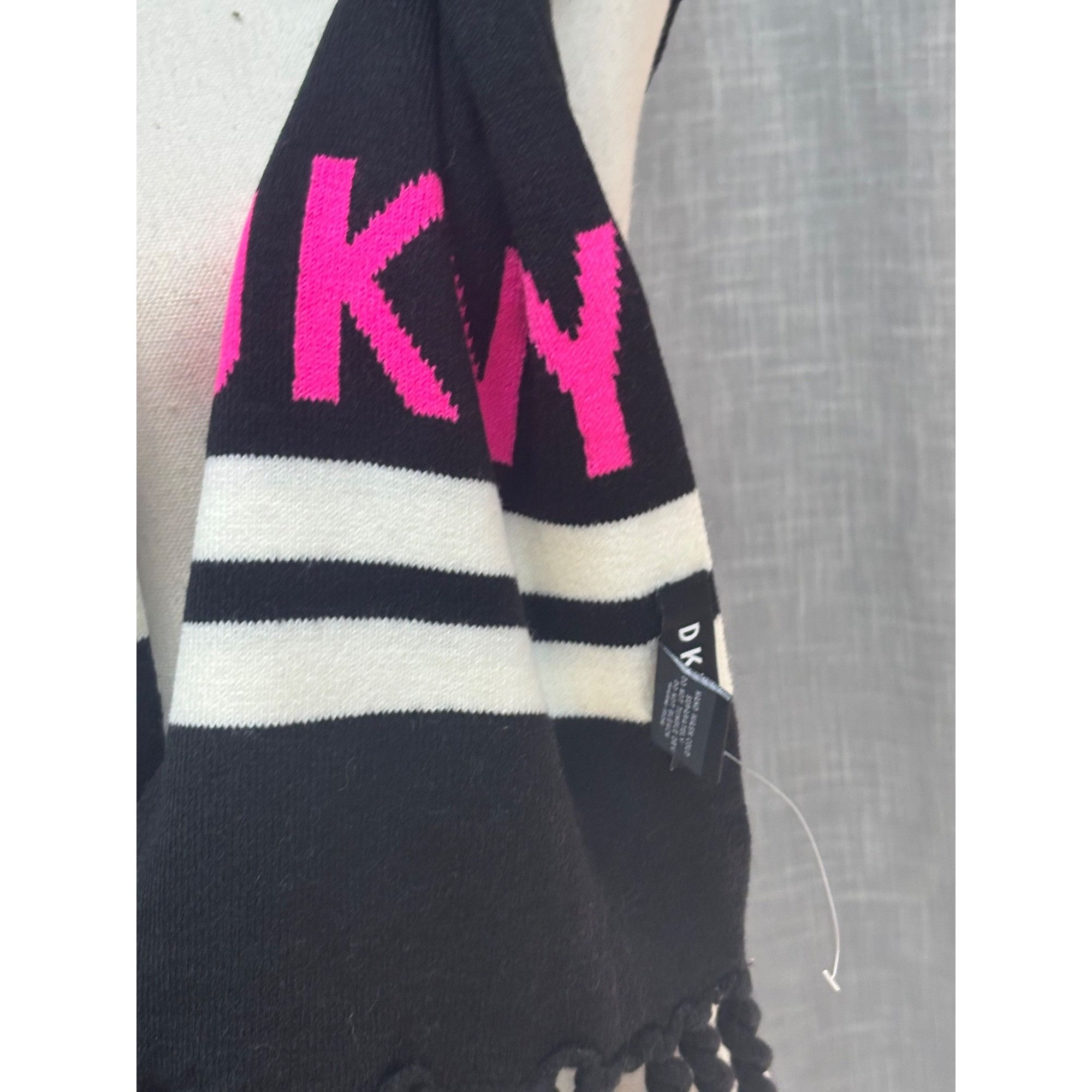 DKNY DKNY Logo Stadium Scarf With Tassel Fringe, Neon Pink, 8-1/2 Size ONE SIZE - 6 Thumbnail