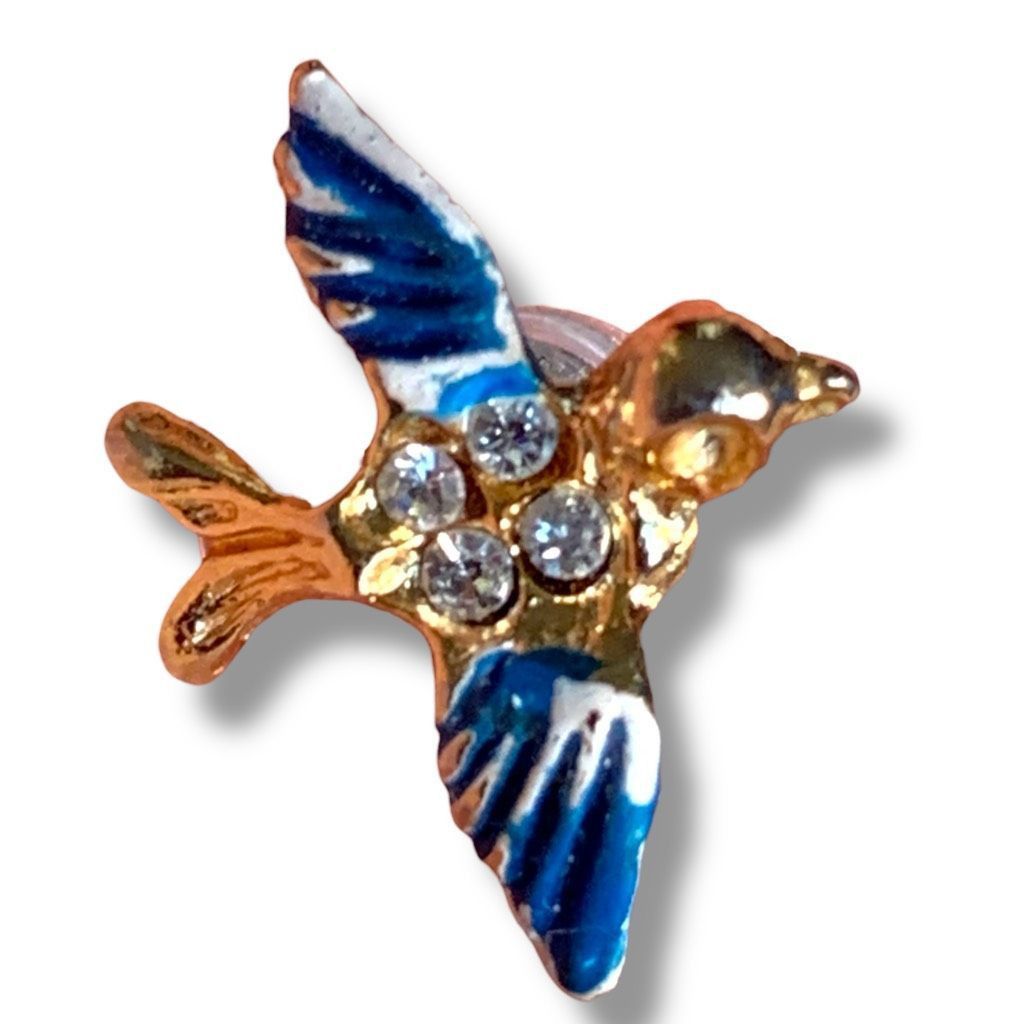 Vintage Vintage Gold-Tone Bluebird Small Lapel Pin Rhinestone Accent Size ONE SIZE - 6 Thumbnail