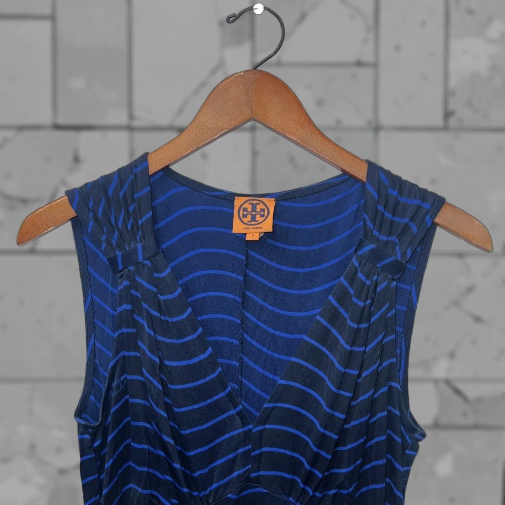 Tory Burch Dress Striped Midi Blue Womens Size S