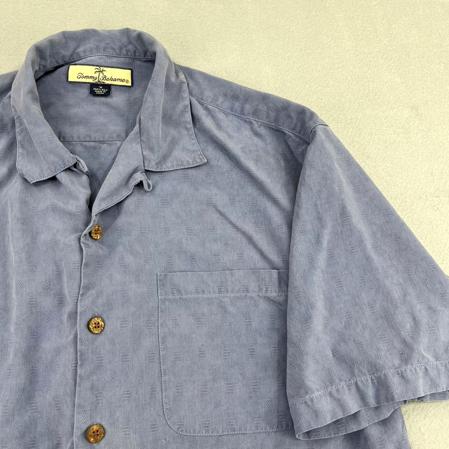 Tommy Bahama Tommy Bahama Shirt Mens Medium Silk Camp Shirt Blue Grey Geometric Jacquard Button-Down Casual Summer Size US M / EU 48-50 / 2 - 4 Thumbnail
