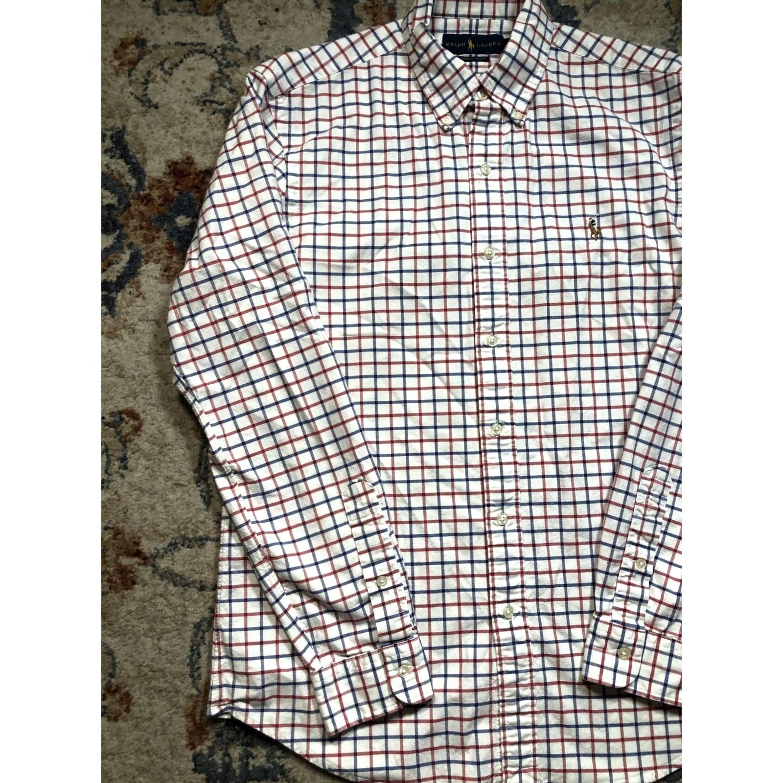 Ralph Lauren Ralph Lauren Shirt Mens Medium White Red Blue Plaid Stretch Oxford Button Down Shirt Size US M / EU 48-50 / 2 - 3 Thumbnail