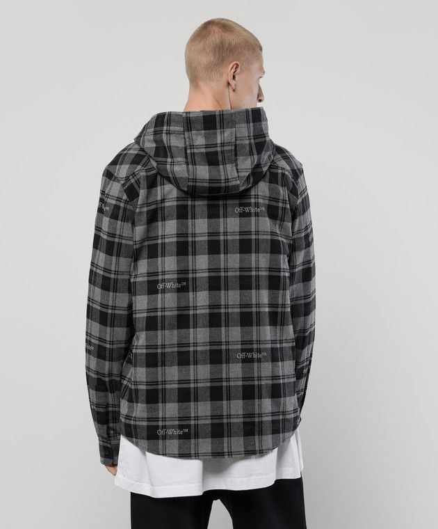 Off-White o1s22i1n1124 Hooded Checked Overshirt in Grey Size US L / EU 52-54 / 3 - 4 Thumbnail