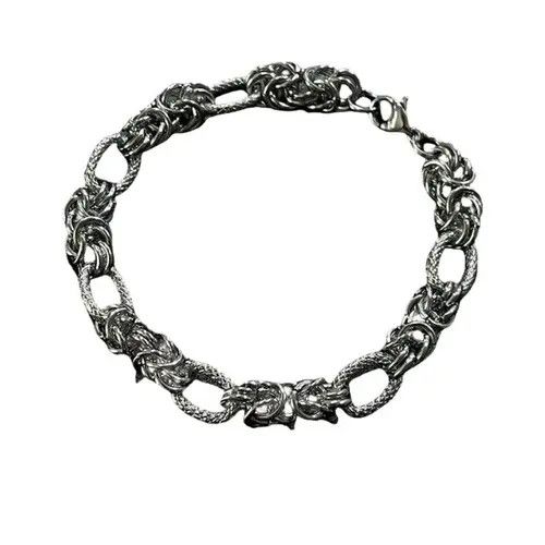 Jewelry Silver Textured Chain Link Men's Bracelet Size ONE SIZE - 5 Thumbnail