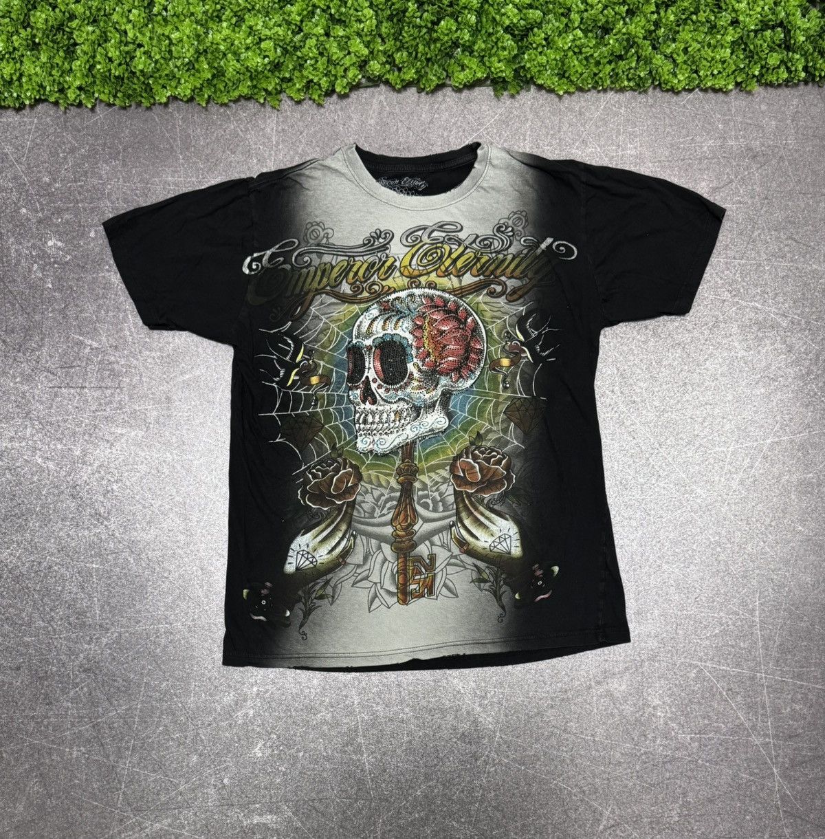 Ed Hardy Vintage Y2K Emperor Elernity Distressed Washed Sull T-Shirt Size US M / EU 48-50 / 2 - 1 Thumbnail