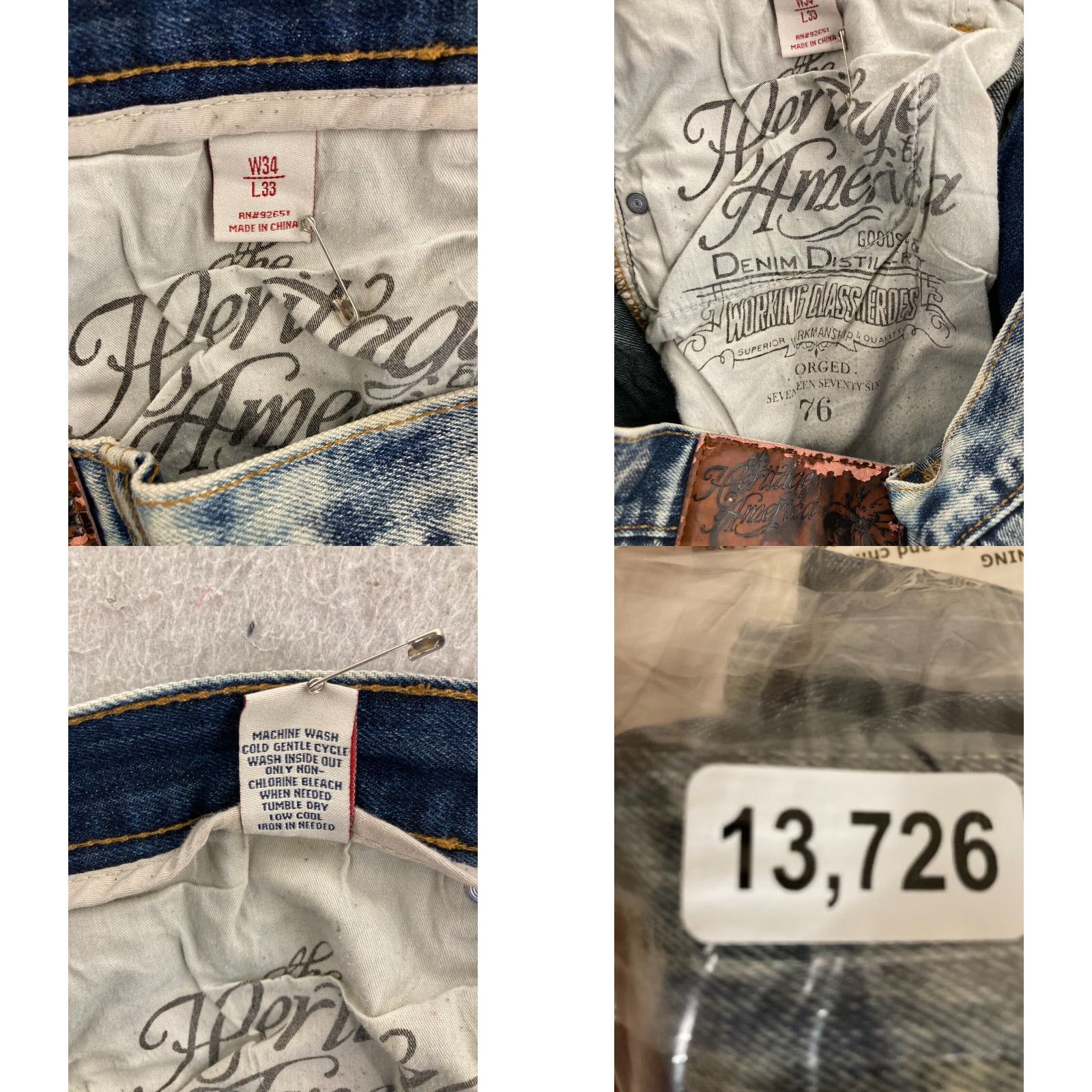 Vintage VINTAGE The Heritage By America Denim Jeans Mens 34x33 Regular Distressed Light Wash 5-Pocket USA Logo Grunge 90s Size US 34 / EU 50 - 8 Thumbnail