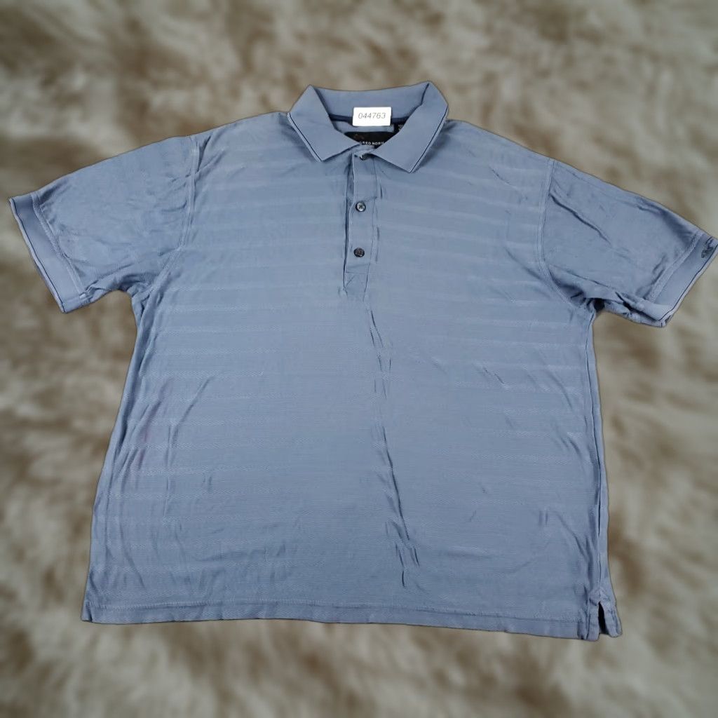 Vintage Greg Norman Polo Shirt Mens M Blue Cotton Short Sleeve Polo Shirt - RUNS SHORT - Button Collar Logo US Shipping Men Size US M / EU 48-50 / 2 - 1 Thumbnail