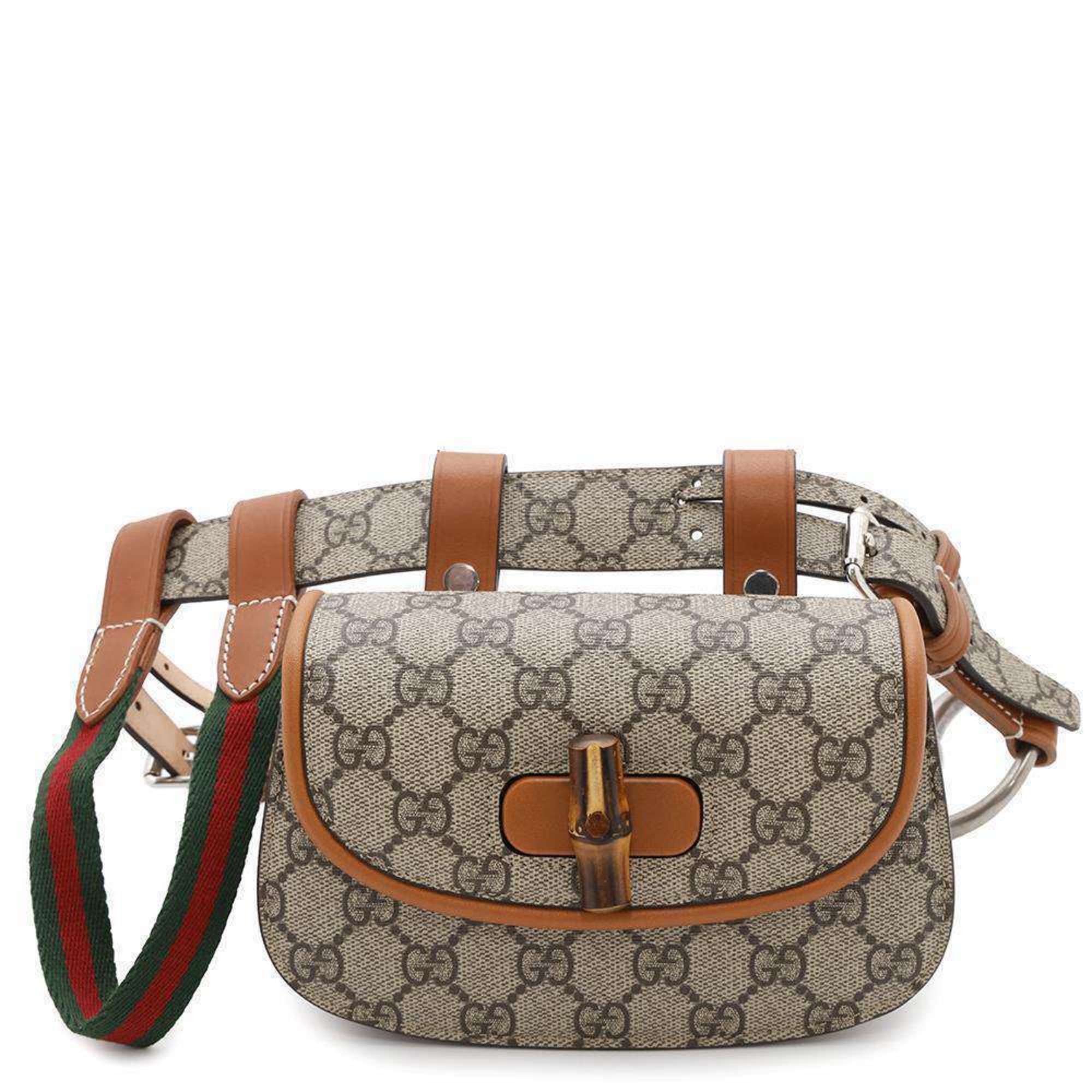 Gucci Body Bag GG Supreme Bamboo 1947 Mini Belt 681137 Gucci Waist Handbag in Beige, Women's