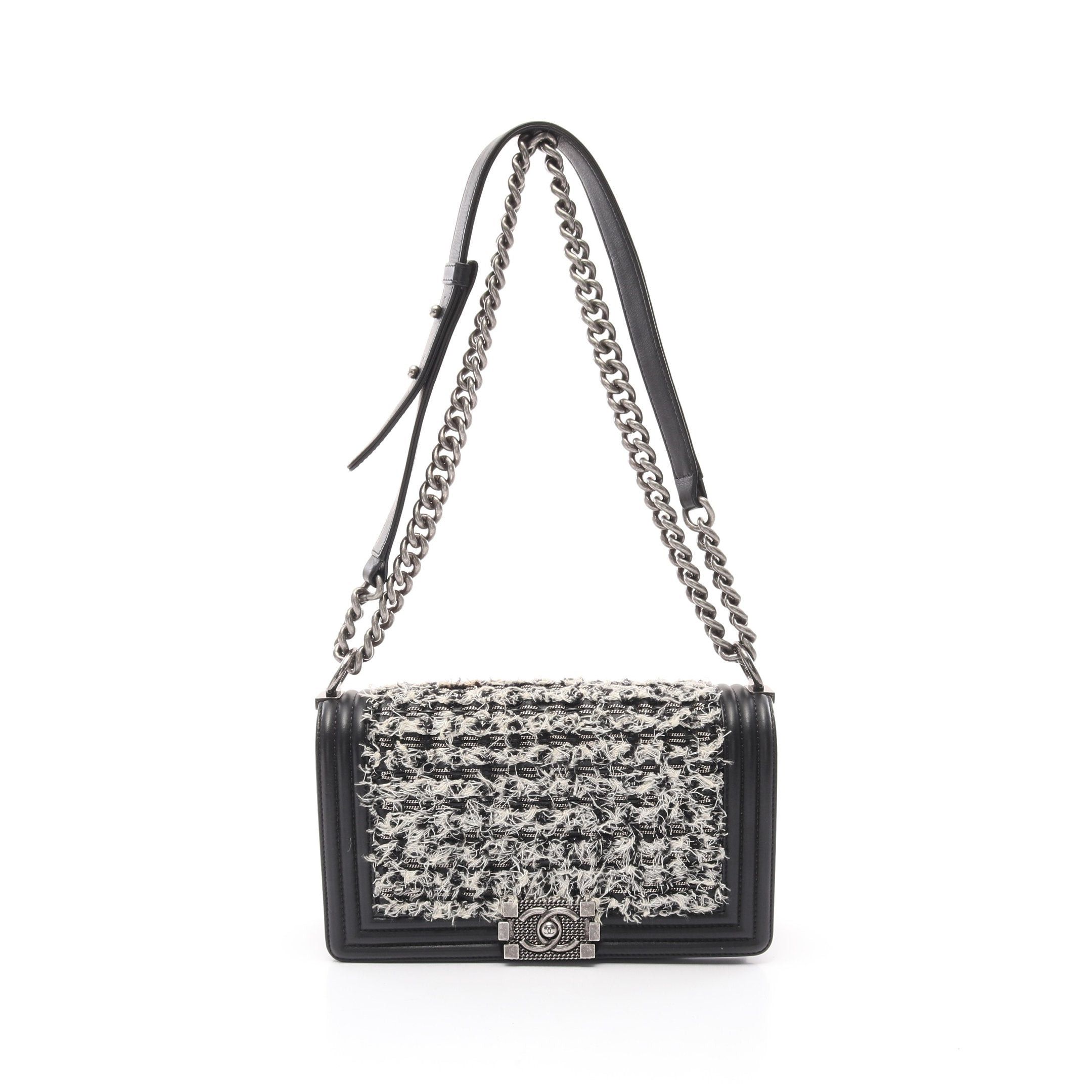 Chanel Chanel Boy Chanel Chain Shoulder Bag Leather Tweed Black White Antique Silver Hardware Size ONE SIZE - 1 Thumbnail