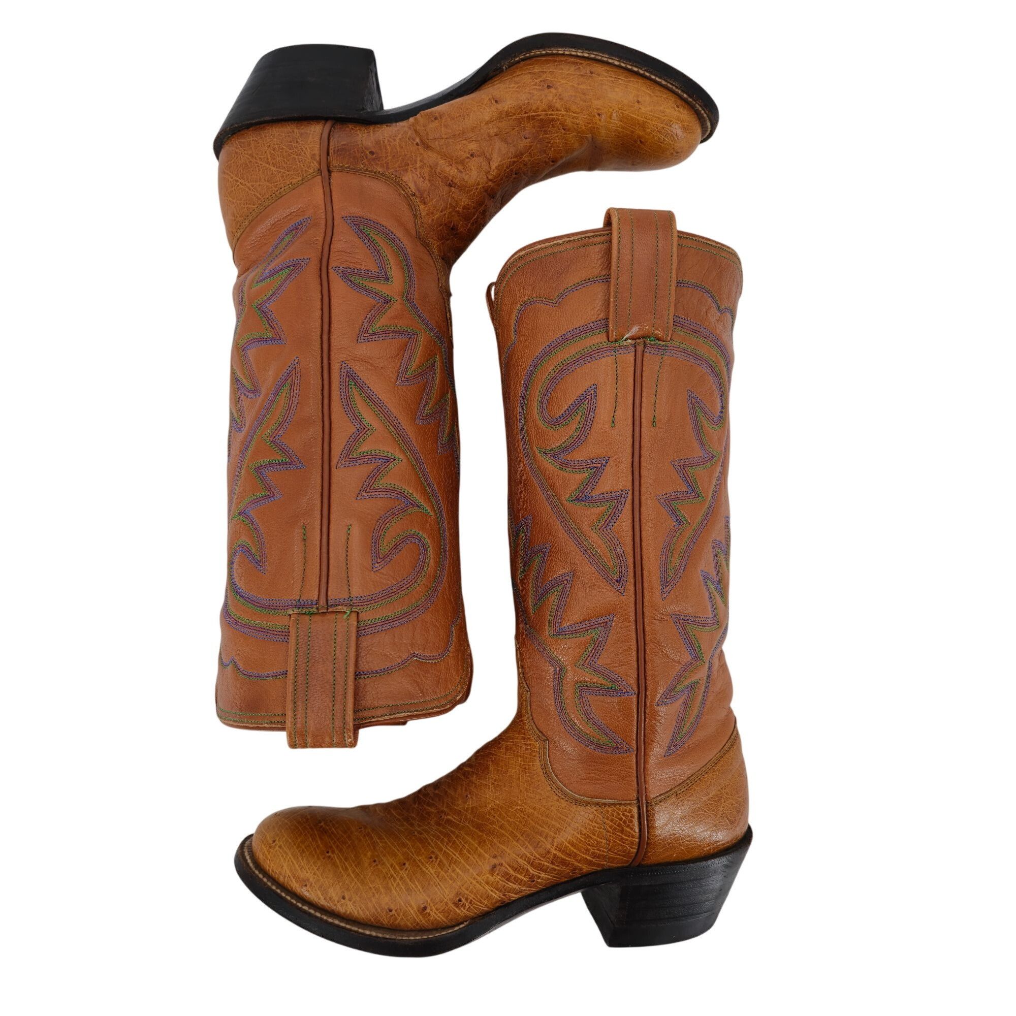 Other M.L. Leddys Ostrich Exotic Cowgirl Boots Womens 5B Brown Pur Size US 5 / IT 35 - 12 Thumbnail