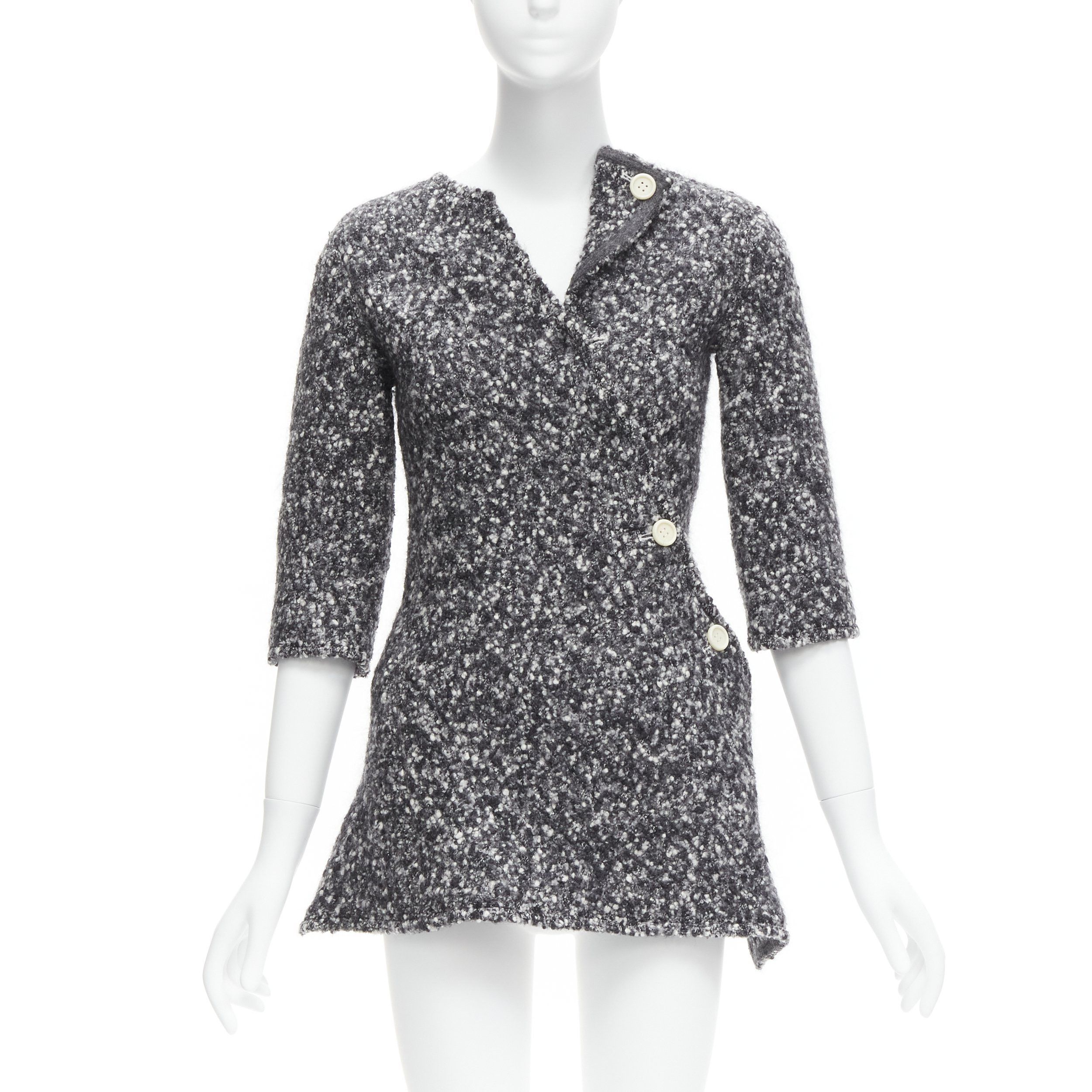 Celine OLD CELINE Runway Phoebe Philo 2014 grey wool boucle bias diagonal top FR34 XS Size XS / US 0-2 / IT 36-38 - 1 Thumbnail