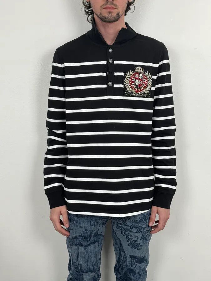 Balmain AW2018 Balmain Black Cotton Striped Polo Sweater Size US M / EU 48-50 / 2 - 2 Thumbnail