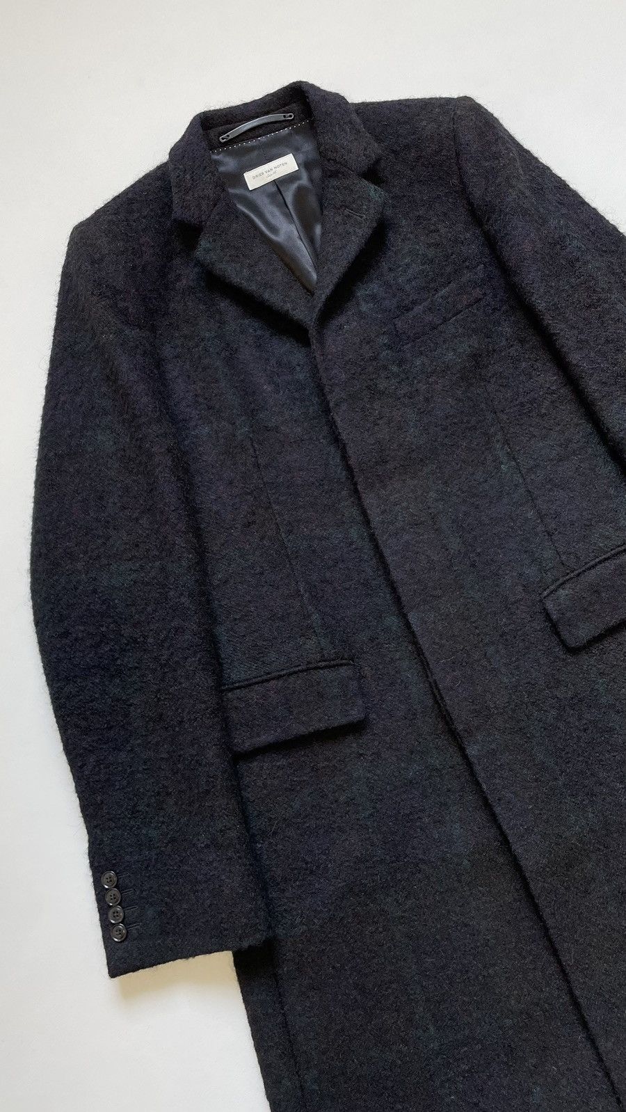 Dries Van Noten Black Boucle Check Wool Overcoat Size US S / EU 44-46 / 1 - 7 Thumbnail
