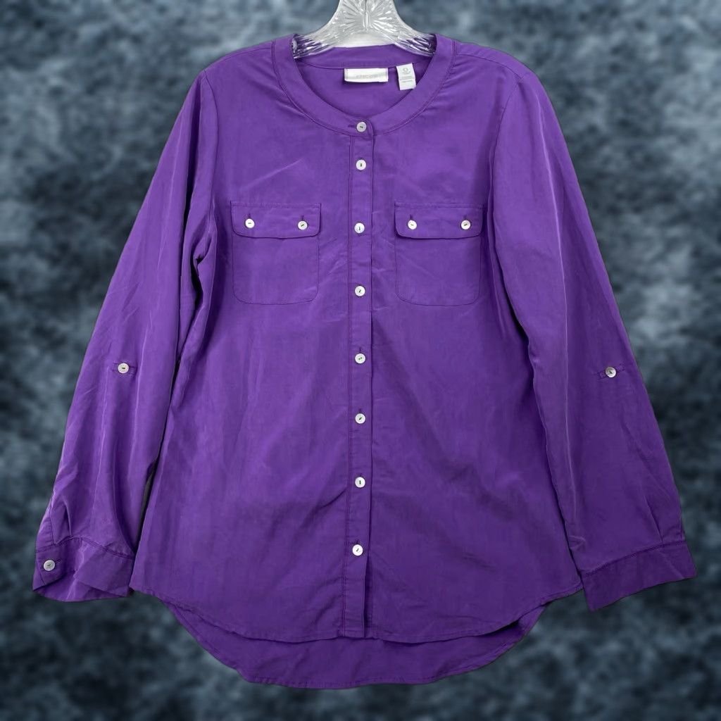 Vintage Chico's Womens Blouse Shirt S Purple Roll Tab Sleeve Button Up Modal Flowy Soft Vintage: No Size S / US 4 / IT 40 - 1 Thumbnail