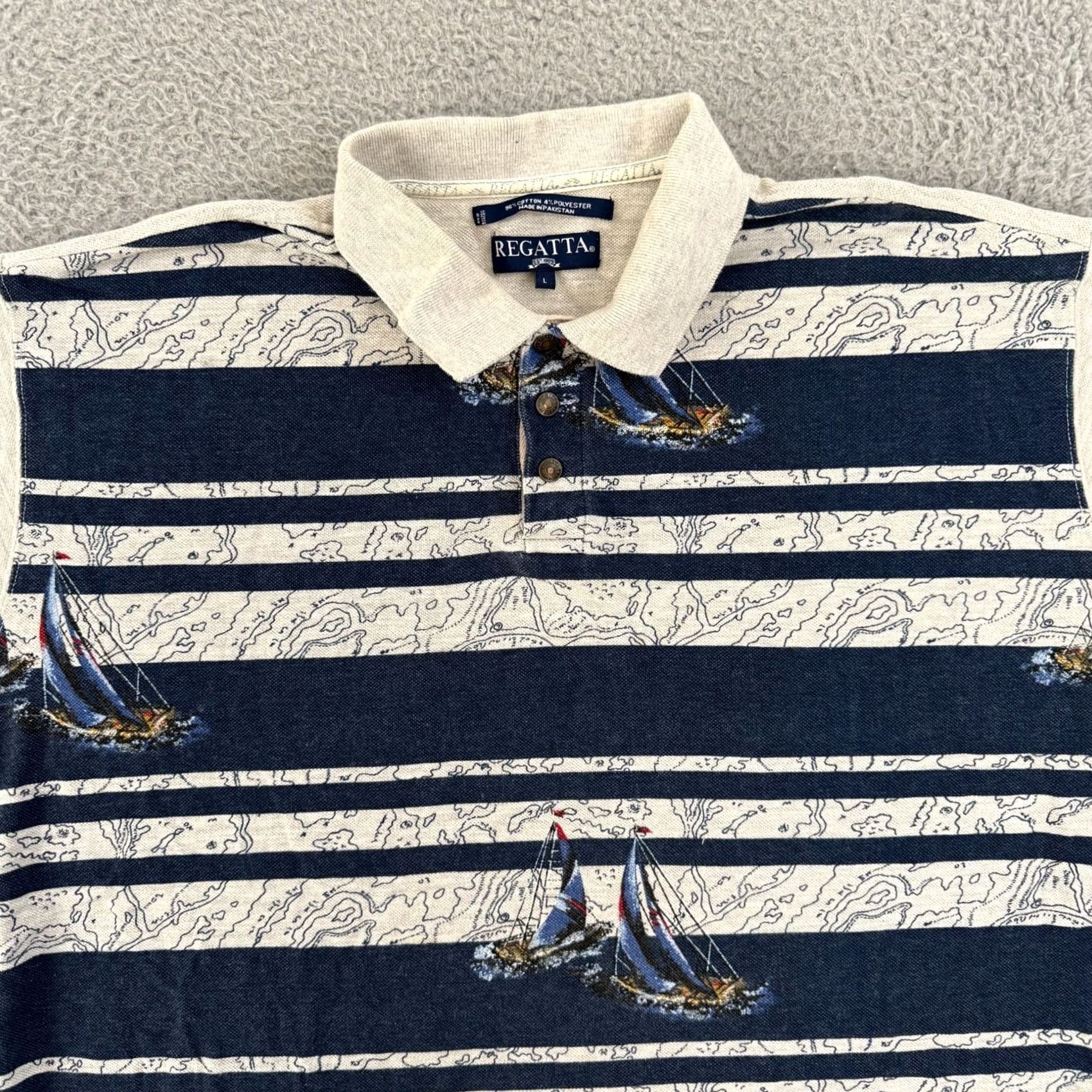 Vintage VTG Regatta Shirt Mens Large Striped Polo Short Sleeve Nautical Preppy Beach Regatta Targeted Cotton Blue Mens Polo Shirt Size US L / EU 52-54 / 3 - 3 Thumbnail
