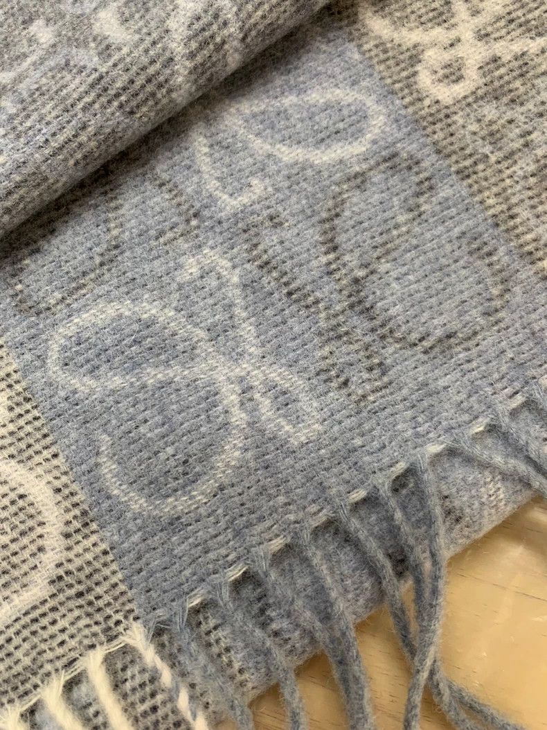 Loewe LOEWE Woolen Scarf, Blue Cashmere Scarf with Checkerboard Size ONE SIZE - 9 Thumbnail