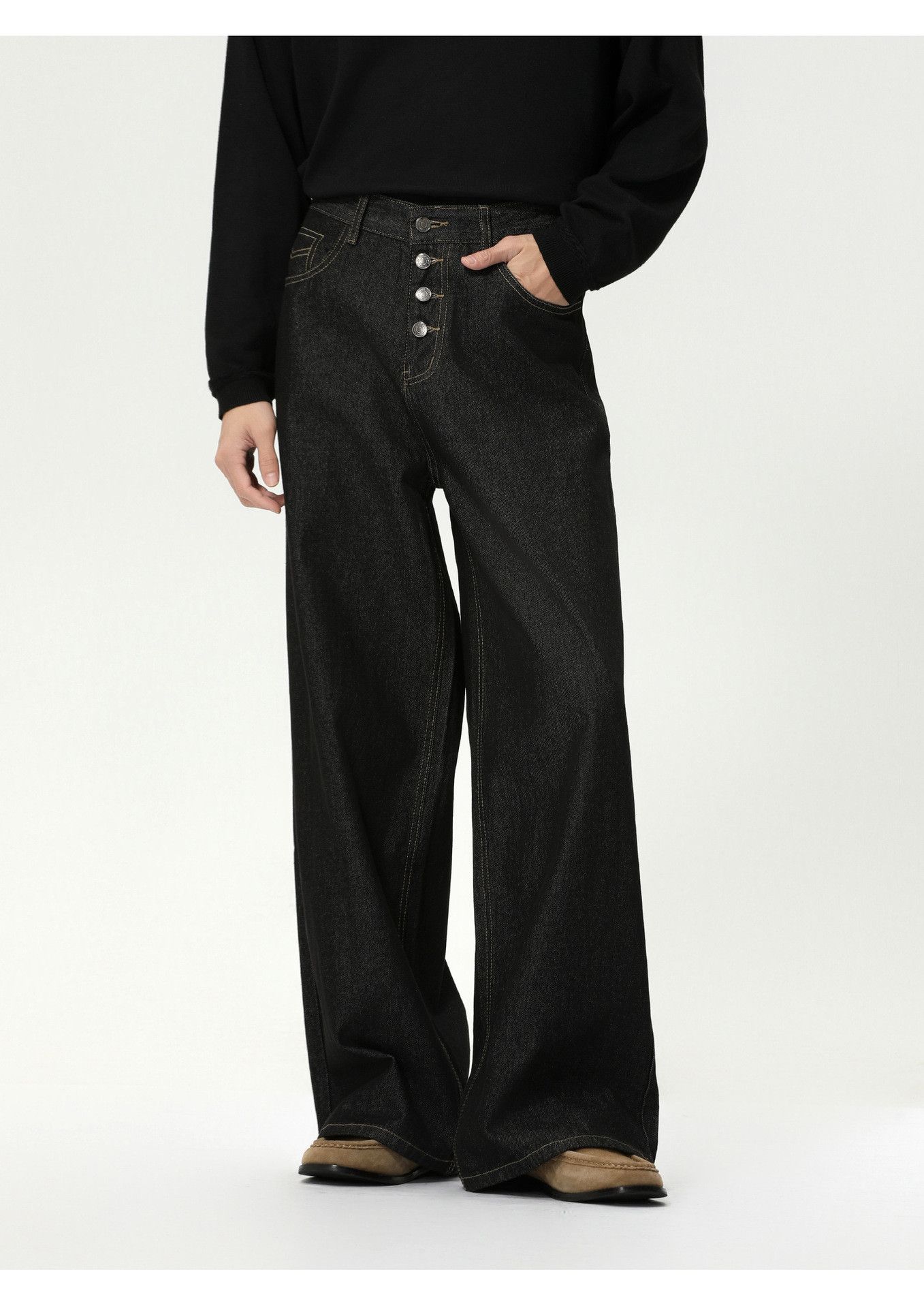 Jean Retro button mid-rise wide-leg straight washed jeans Size US 32 / EU 48 - 1 Thumbnail