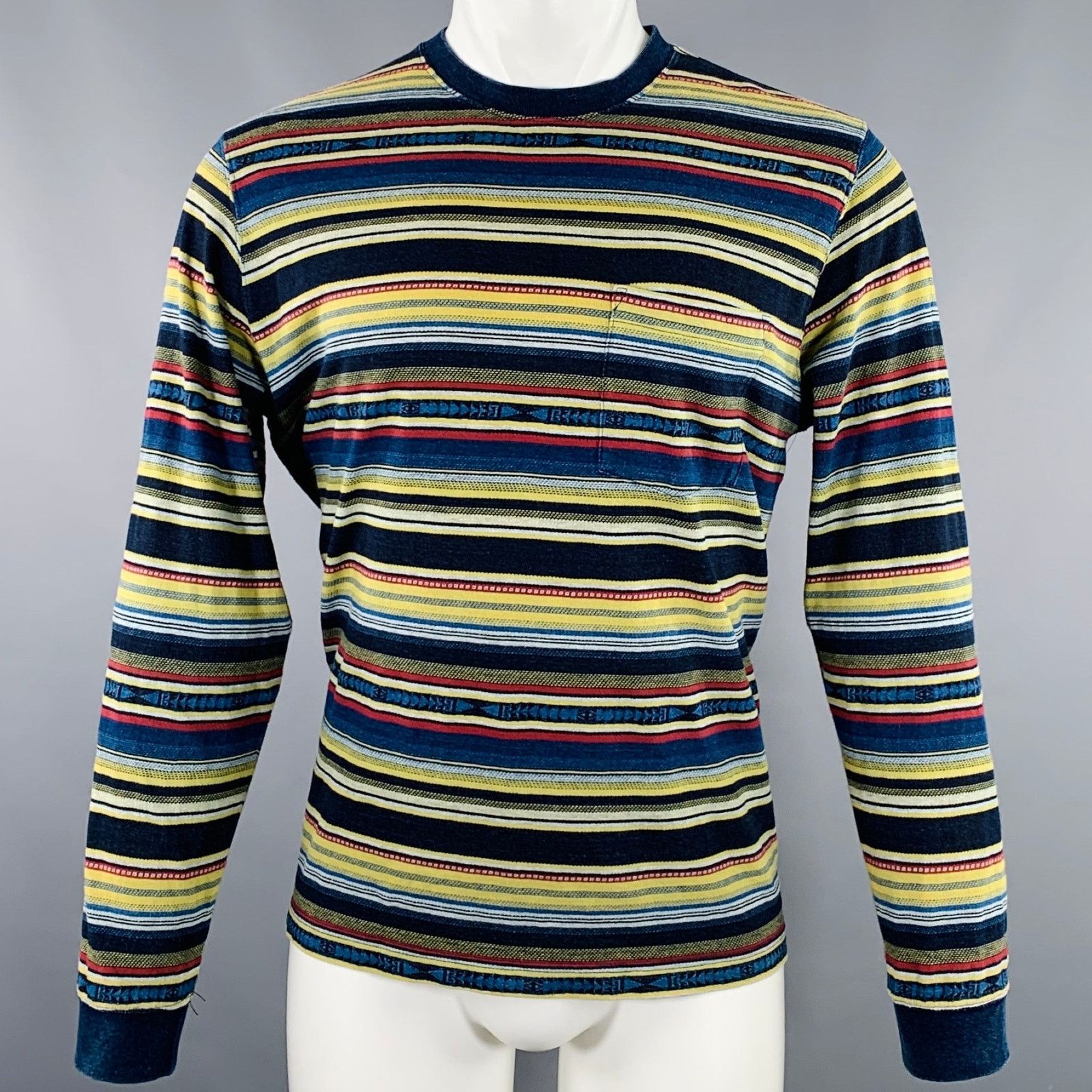 Beams Plus M Black Multi Color Stripe Cotton Crew Neck Pullover Size US M / EU 48-50 / 2 - 1 Thumbnail