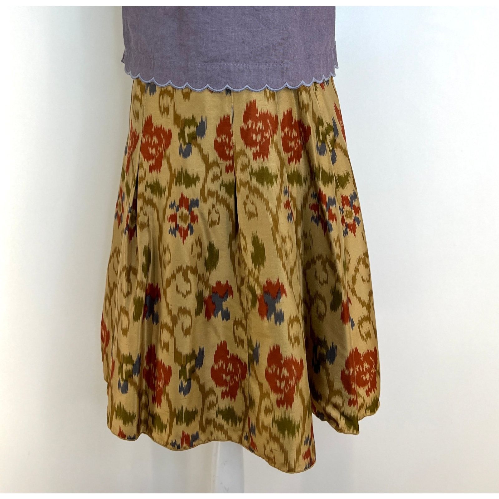 J. Jill J. Jill Silk Ikat Printed Skirt Knee Length Mini Floral Size 32" / US 10 / IT 46 - 3 Thumbnail